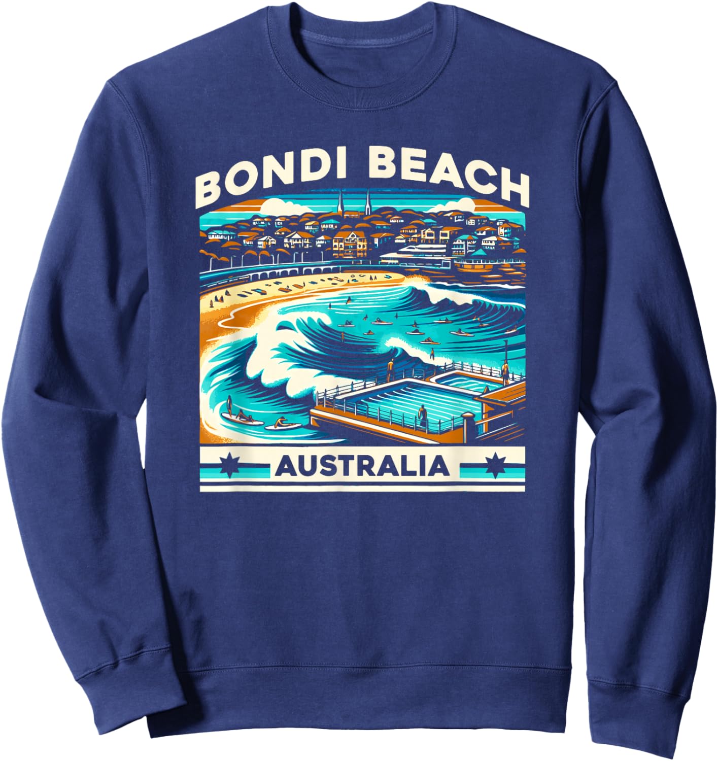 Borough & Bridge Bondi Beach Australia Classic Wave Graphic Sweatshirt - Sweatshirt | Navy