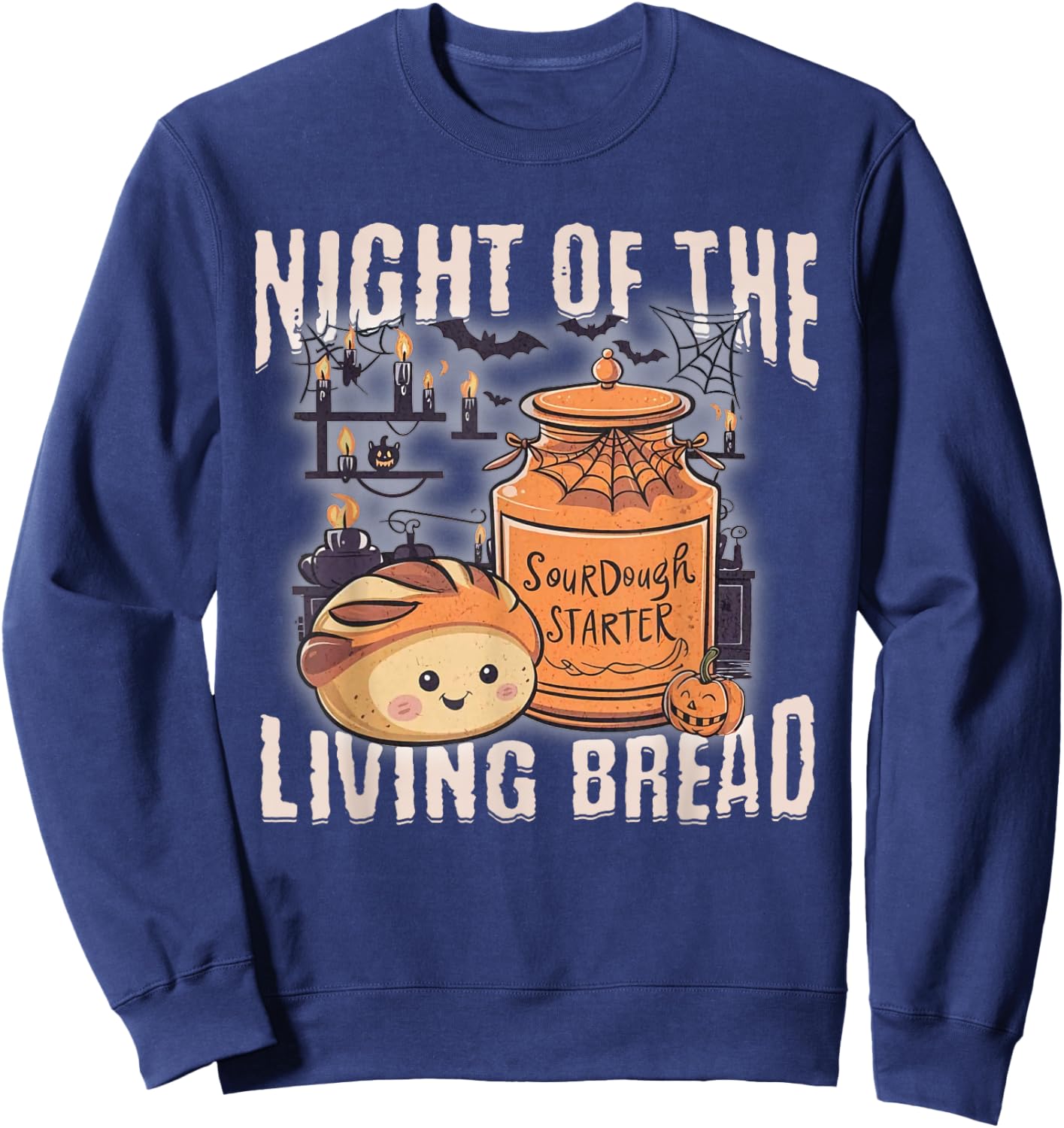 Night Of The Vintage Living Halloween Bread Spooky Season Sweatshirt - Sweatshirt | Navy