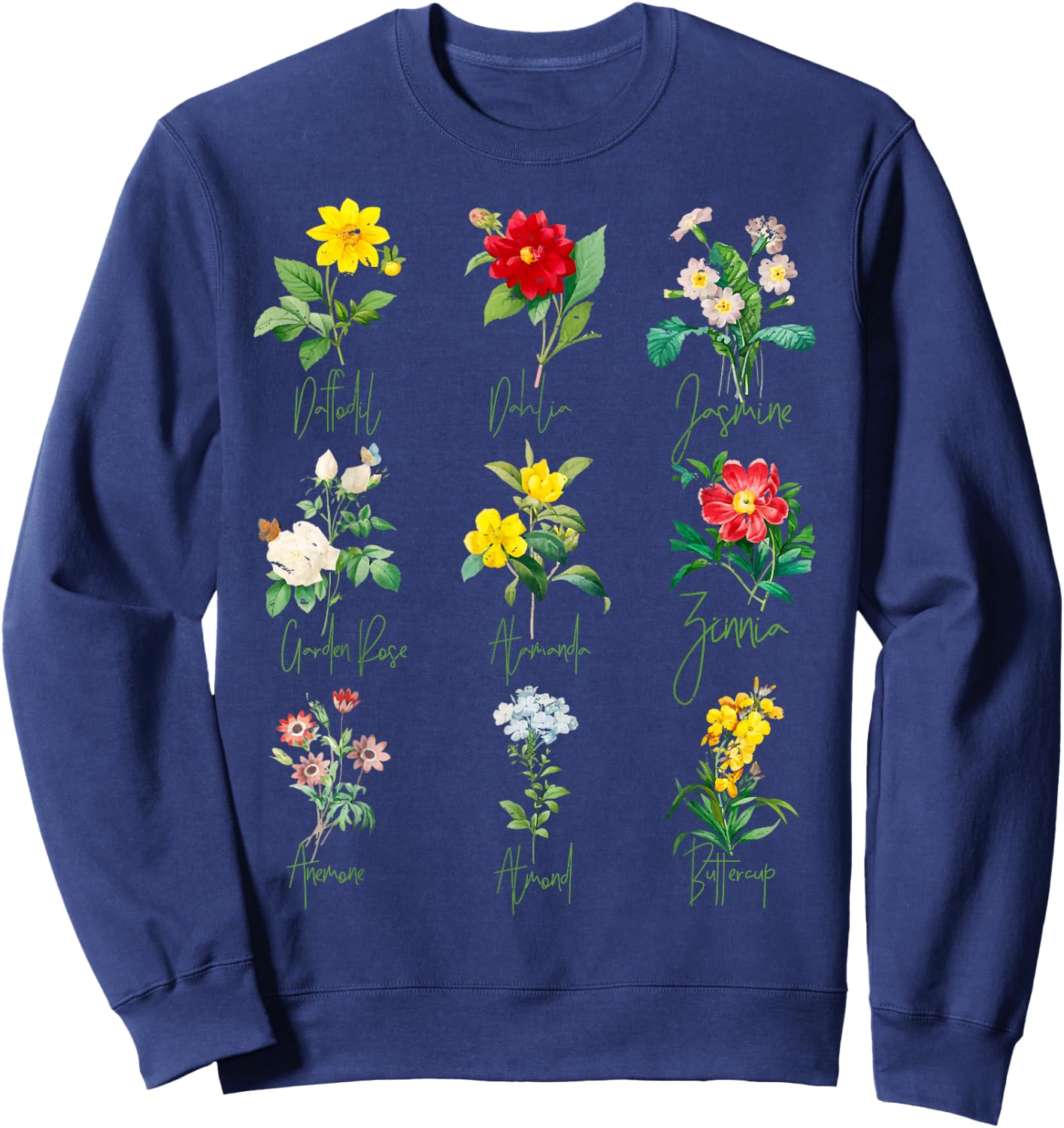 Vintage Botanical Beautiful Floral Flower Power Sweatshirt - Sweatshirt | Navy