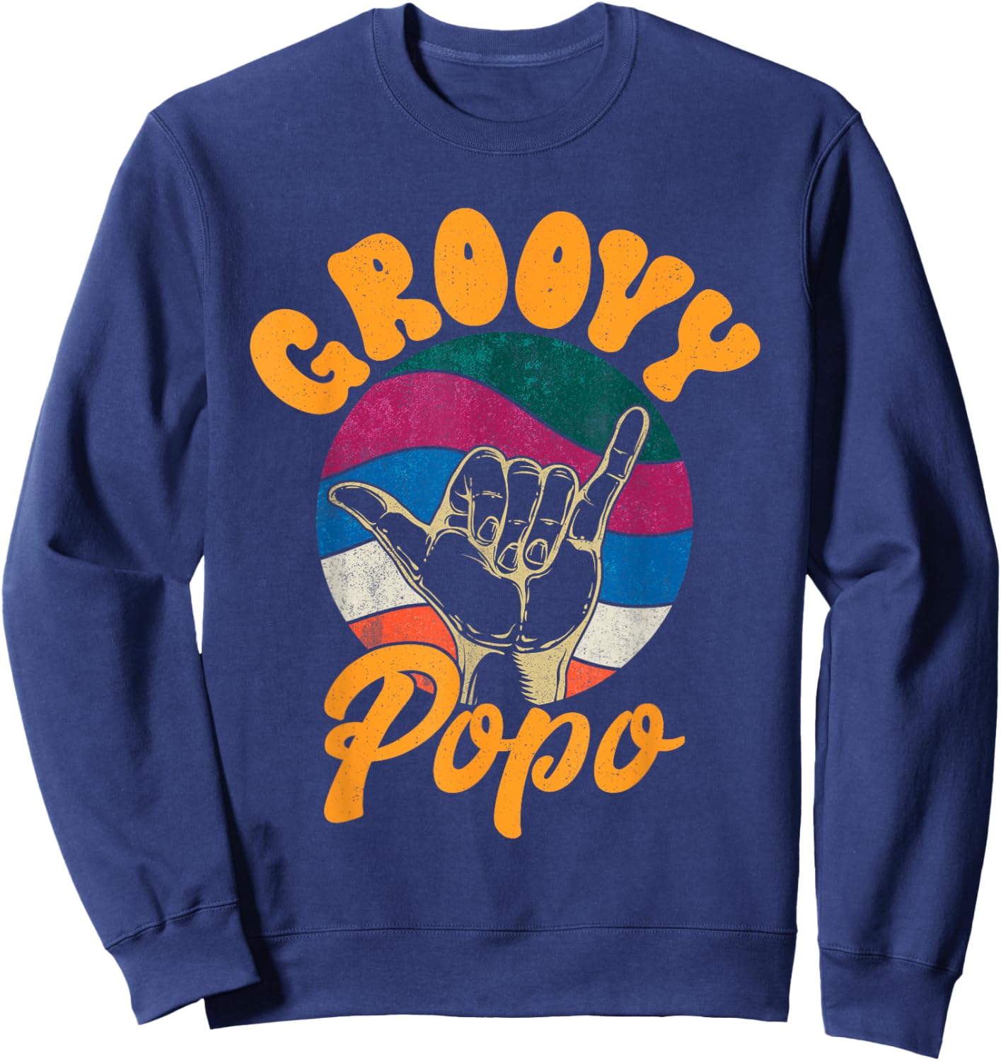 Vintage Father's Day Dad Grandpa Retro Groovy Popo Men Sweatshirt - Sweatshirt | Navy