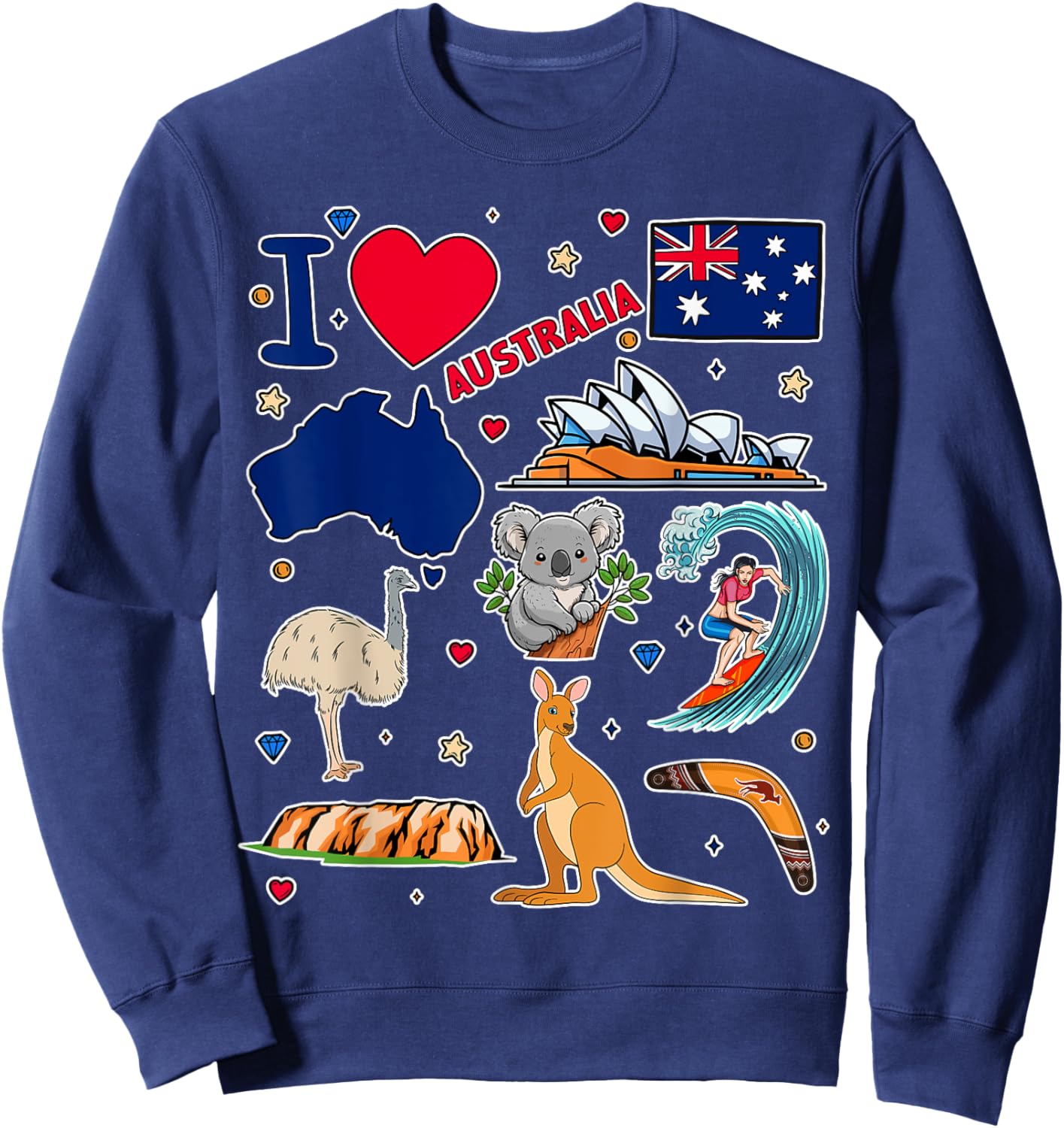 Australian hand drawn symbols, Australia map, cultural icons Sweatshirt - Sweatshirt | Navy