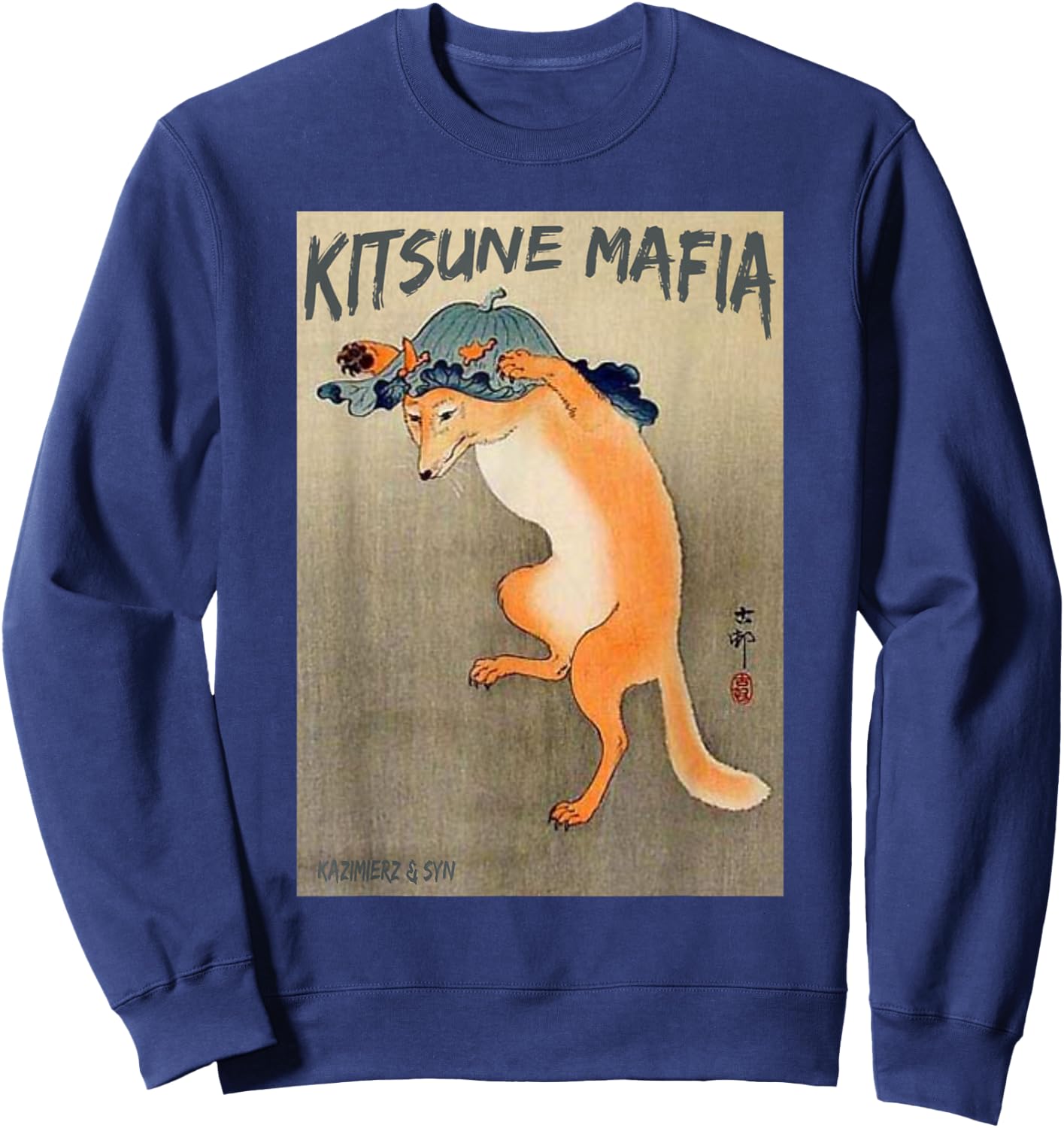 Kitsune Mafia, Anime Nine Tail Fox Spirit, Ukiyo-e Japanese Sweatshirt - Sweatshirt | Navy