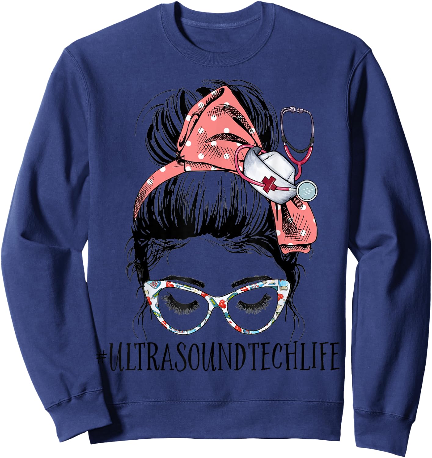 Ultrasound Tech Life Funny Messy Bun Sonographer Sonography Sweatshirt - Sweatshirt | Navy