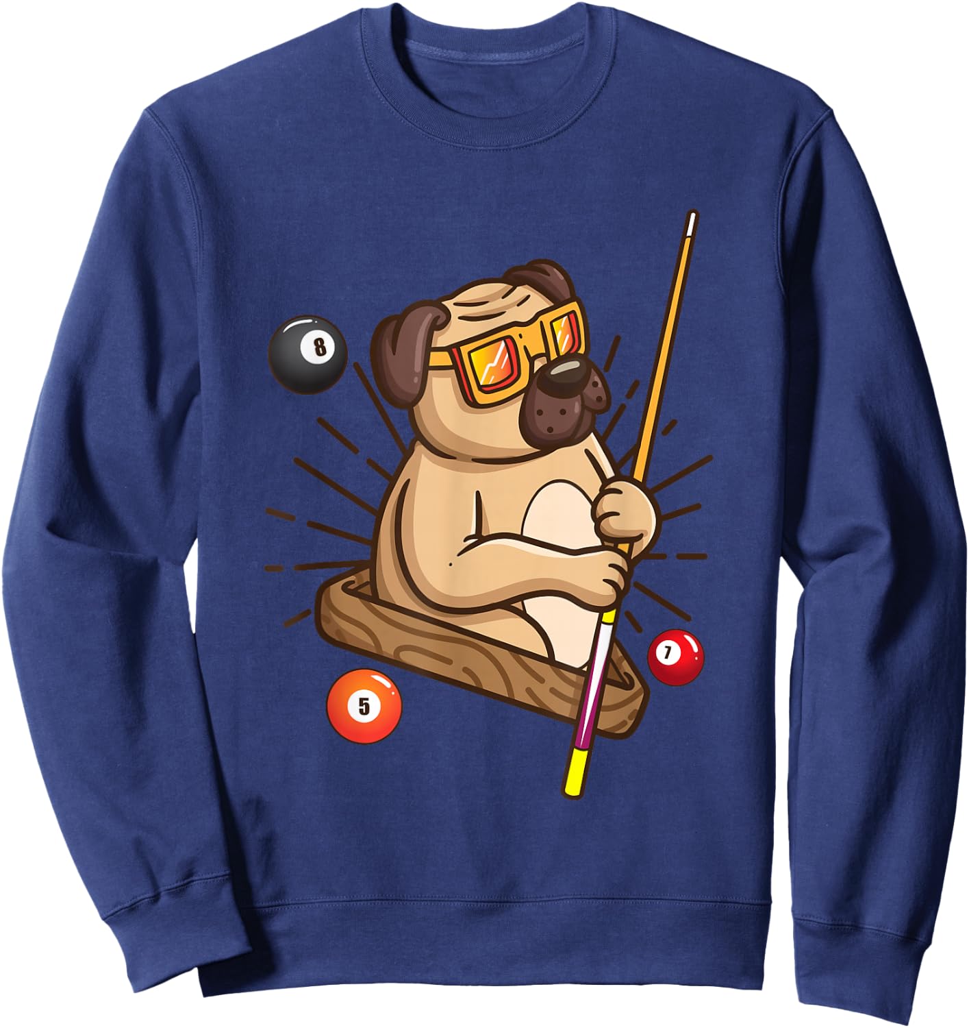 Billiard Pug Dog Hustler Pool Girls Snooker Gifts Sweatshirt - Sweatshirt | Navy