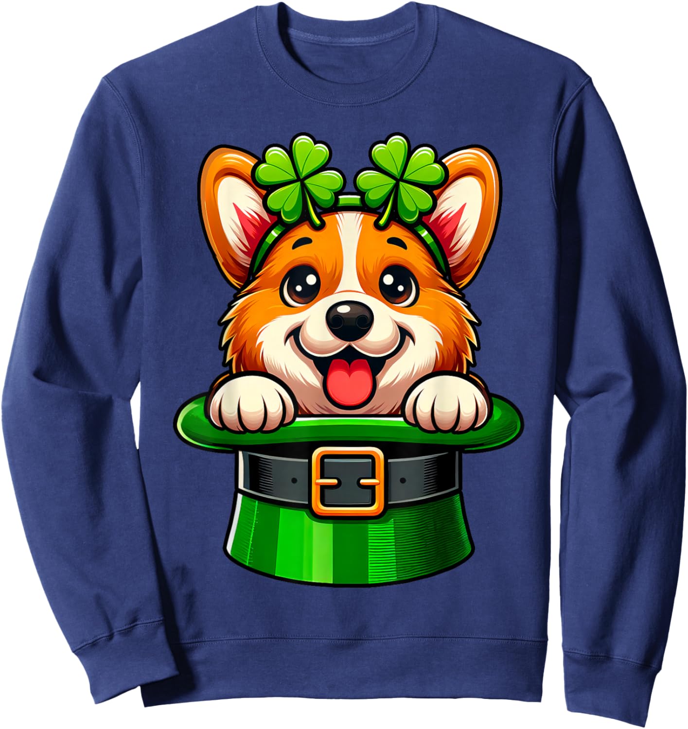Corgi St Patricks Day Leprechaun Shamrock Irish Corgi Lover Sweatshirt - Sweatshirt | Navy