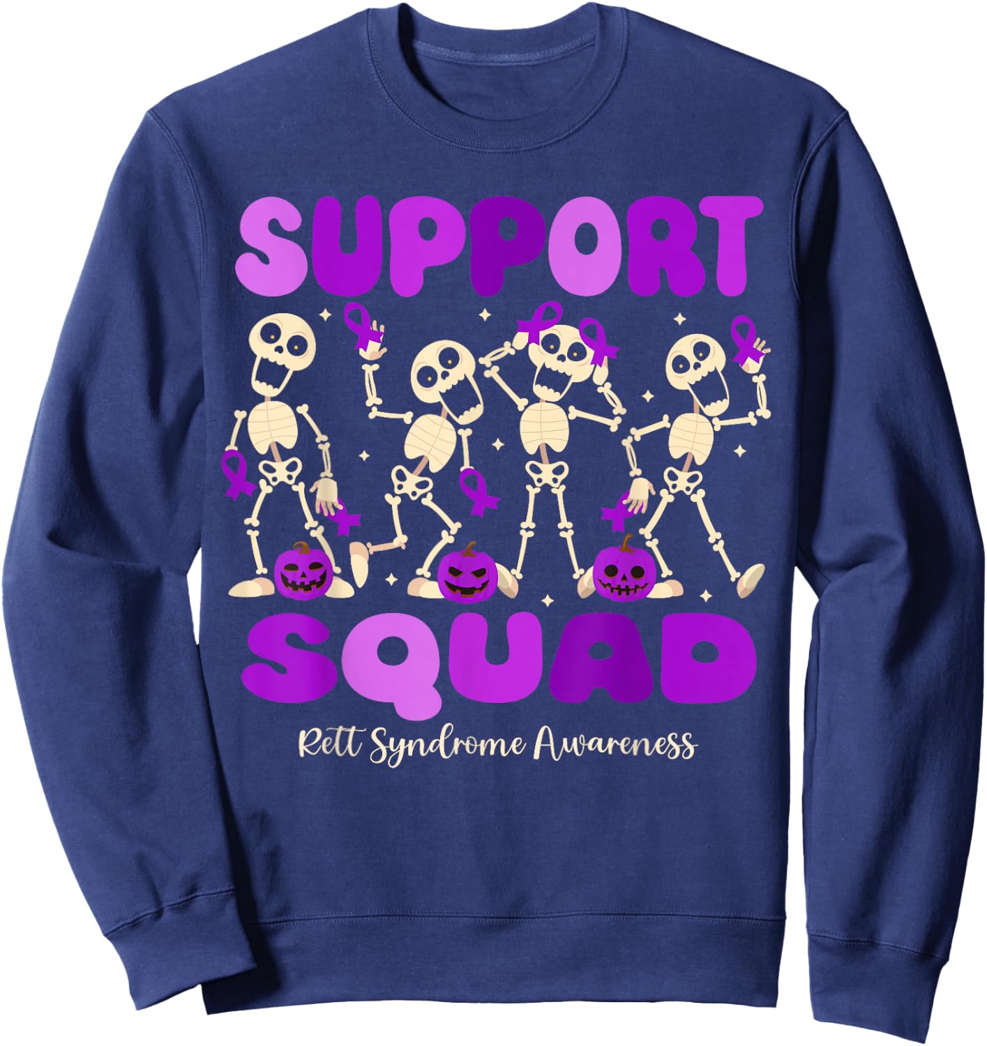 Funny Halloween Rett Syndrome Skeleton Support Squad Sweatshirt - Sweatshirt | Navy