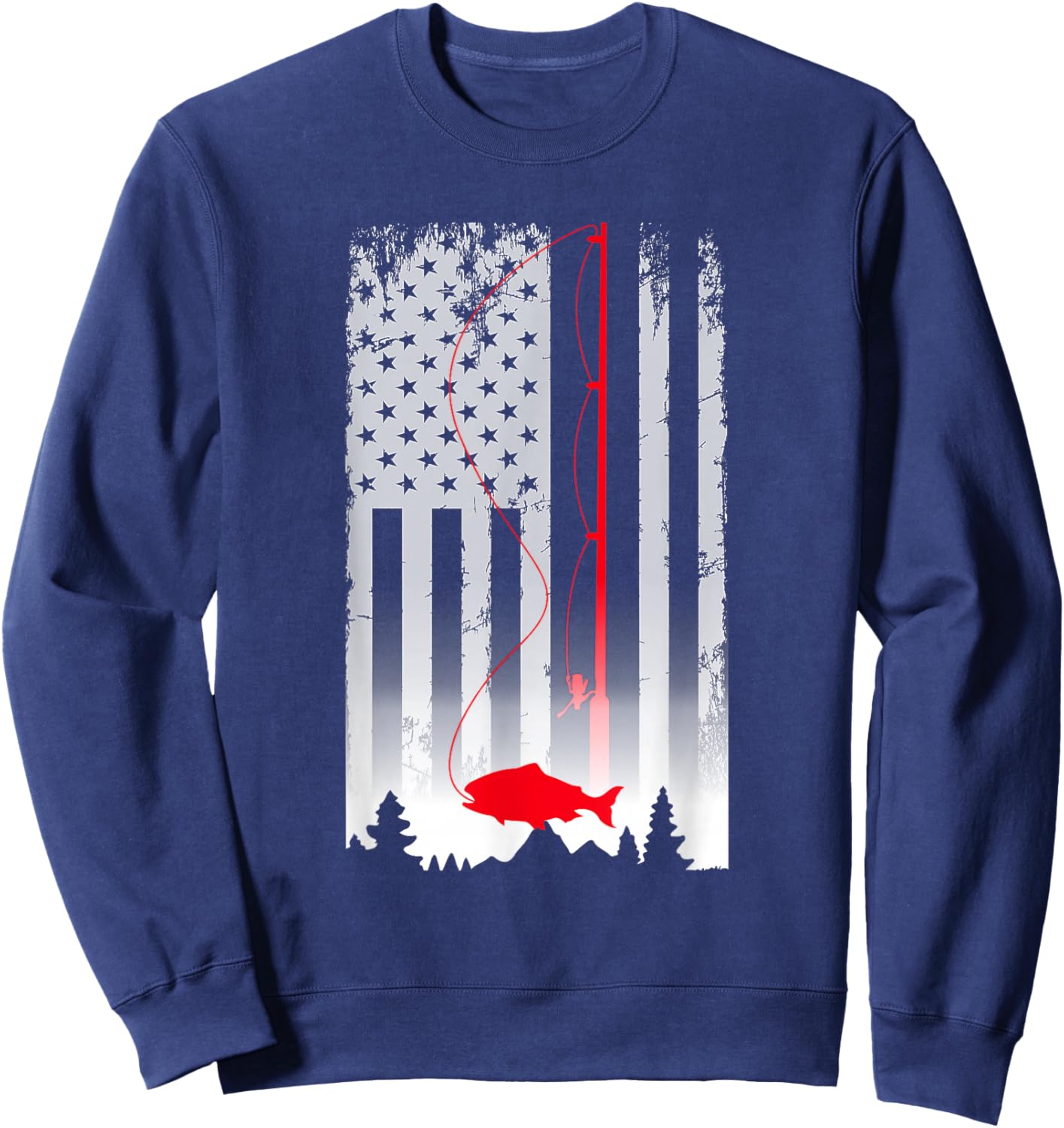 Fishing Pole American Flag Vintage Patriotic Fisherman Sweatshirt - Sweatshirt | Navy