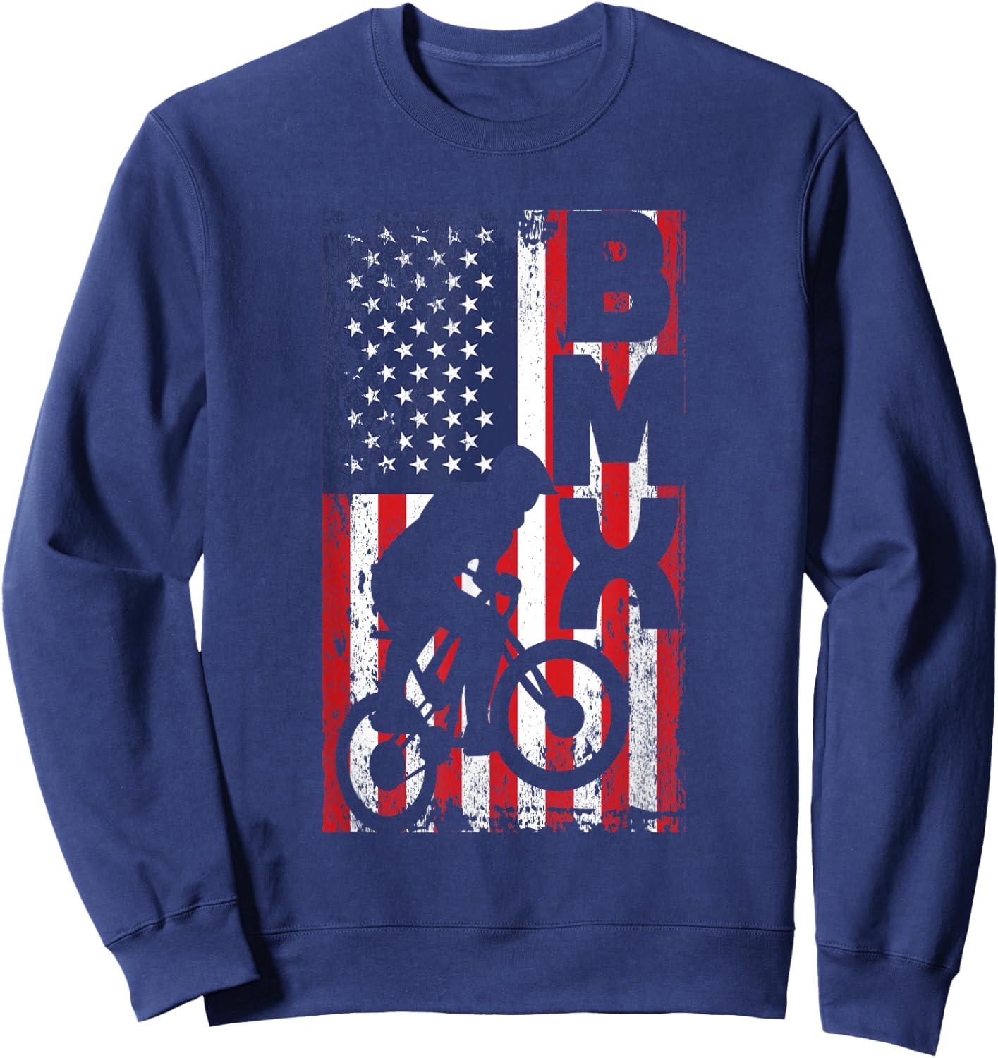 American Flag BMX Racing Extreme Sport Riding Cool Bike Ride Sweatshirt - Sweatshirt | Navy