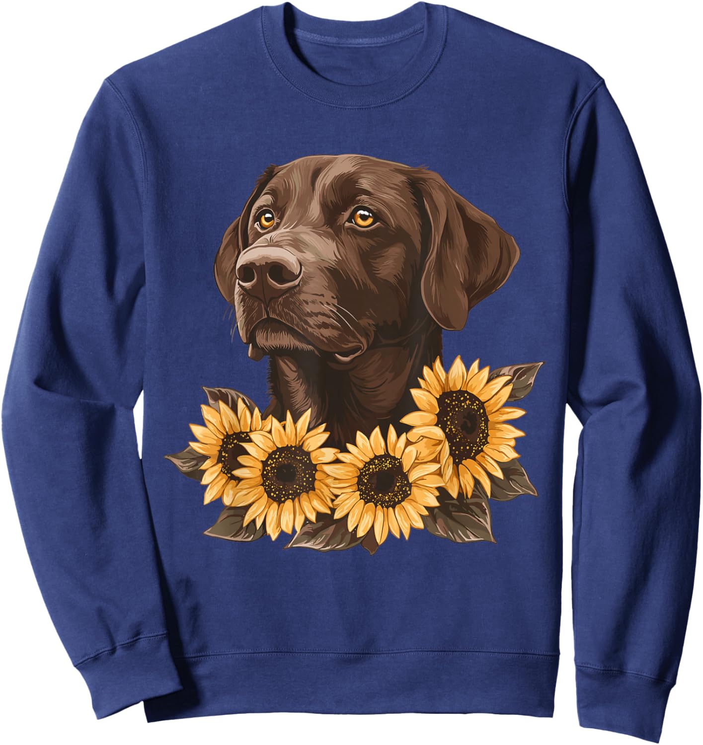 Brown Labrador with Sunflowers Sweatshirt - Sweatshirt | Navy