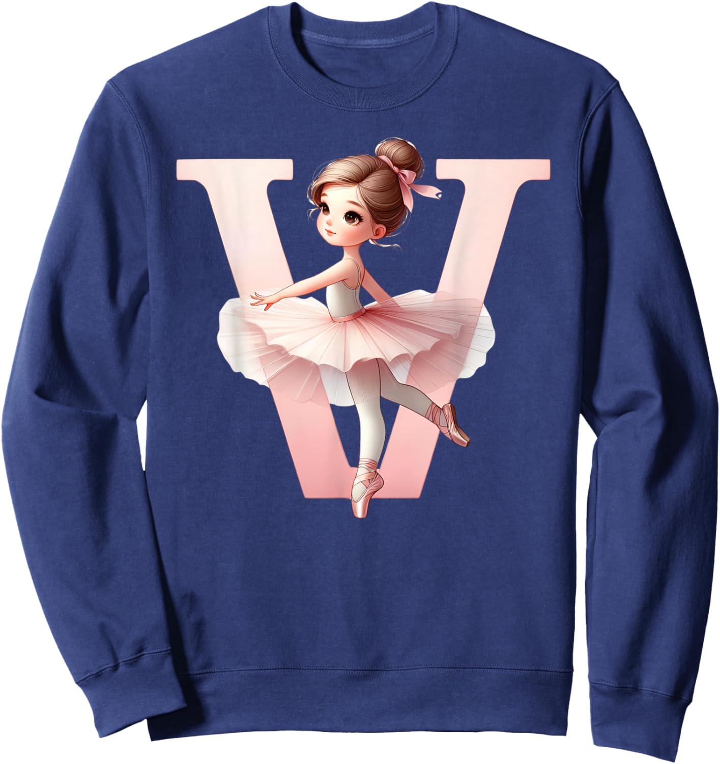 Ballerina Girl Dancing Name First Letter V Girly Tutu Ballet Sweatshirt - Sweatshirt | Navy