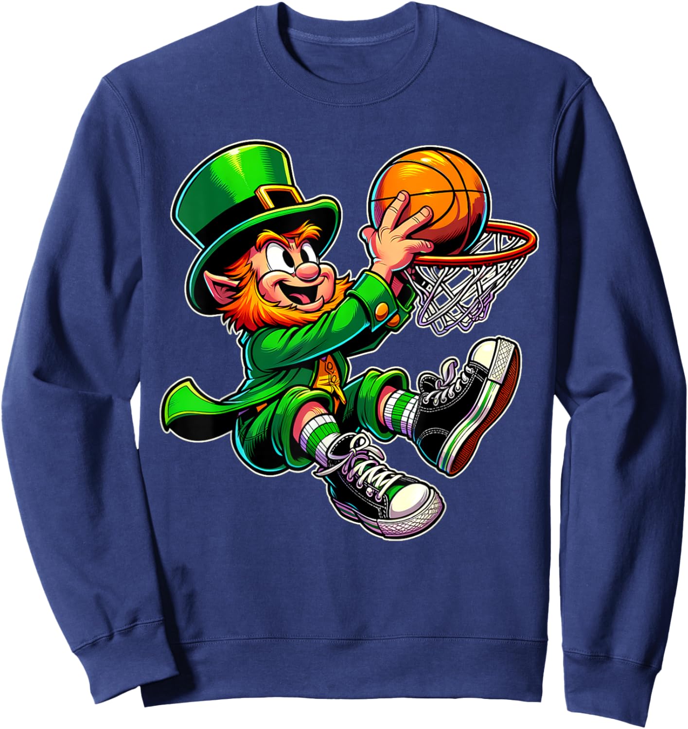 St Patrick's Day Irish Leprechaun Basketball Player Dunk Sweatshirt - Sweatshirt | Navy