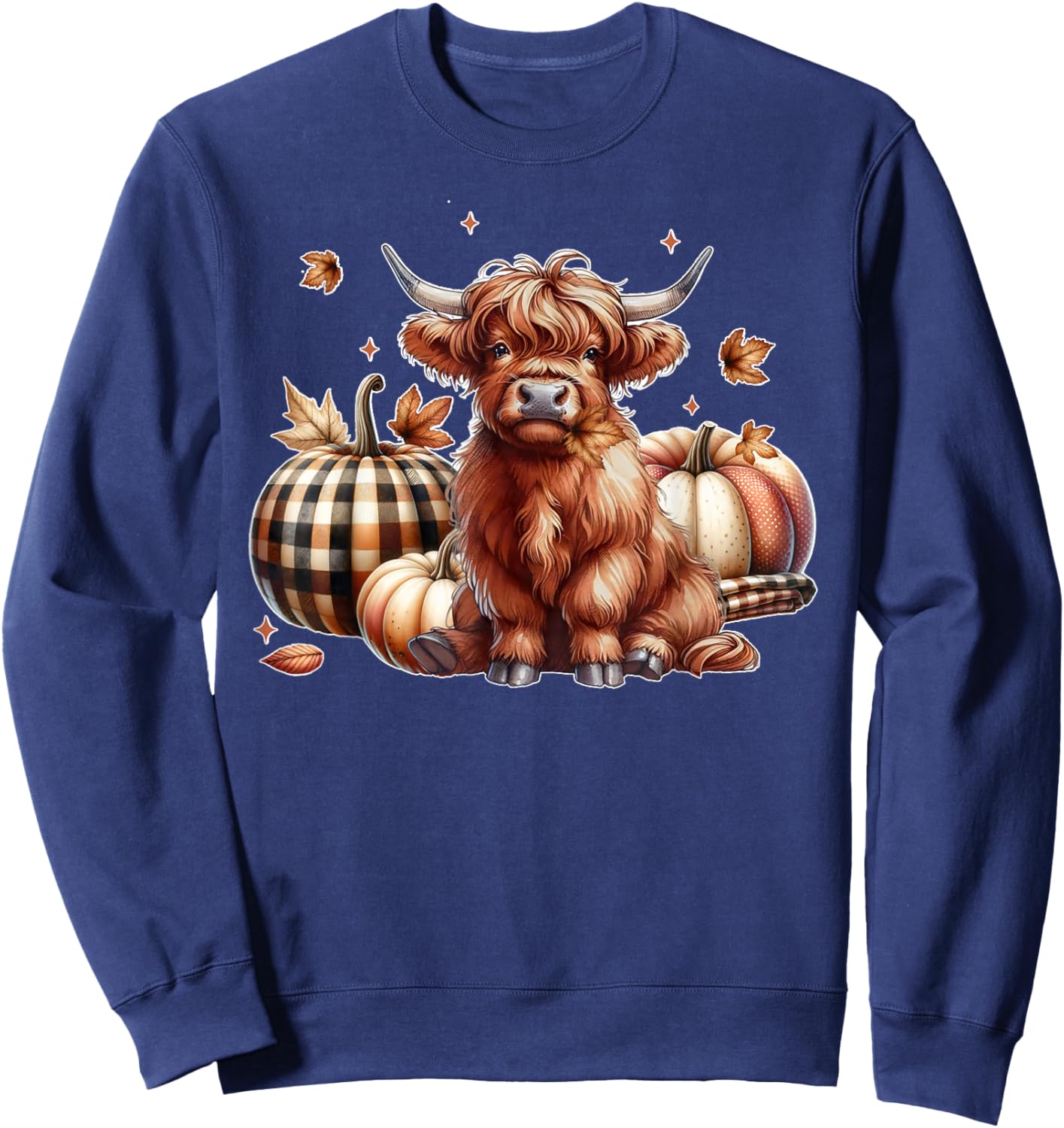 Howdy Fall Western Farm Country Highland Cow Autumn Pumpkin Sweatshirt - Sweatshirt | Navy