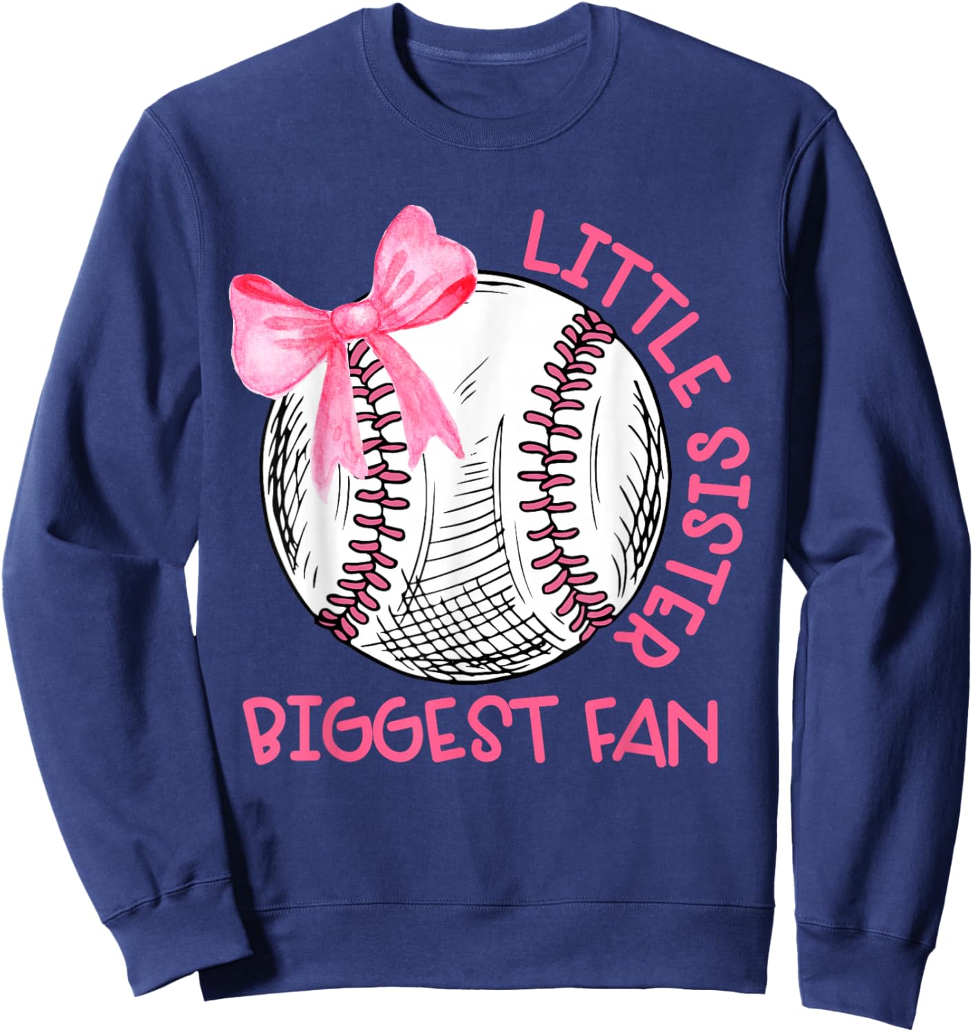 Cute Bow Coquette Little Sister Biggest Fan Baseball Girls Sweatshirt - Sweatshirt | Navy