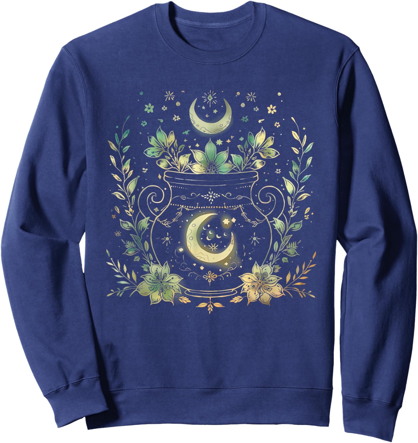 Vintage Witchy Wicca Witch Cauldron Crescent Moon Witchcraft Sweatshirt - Sweatshirt | Navy