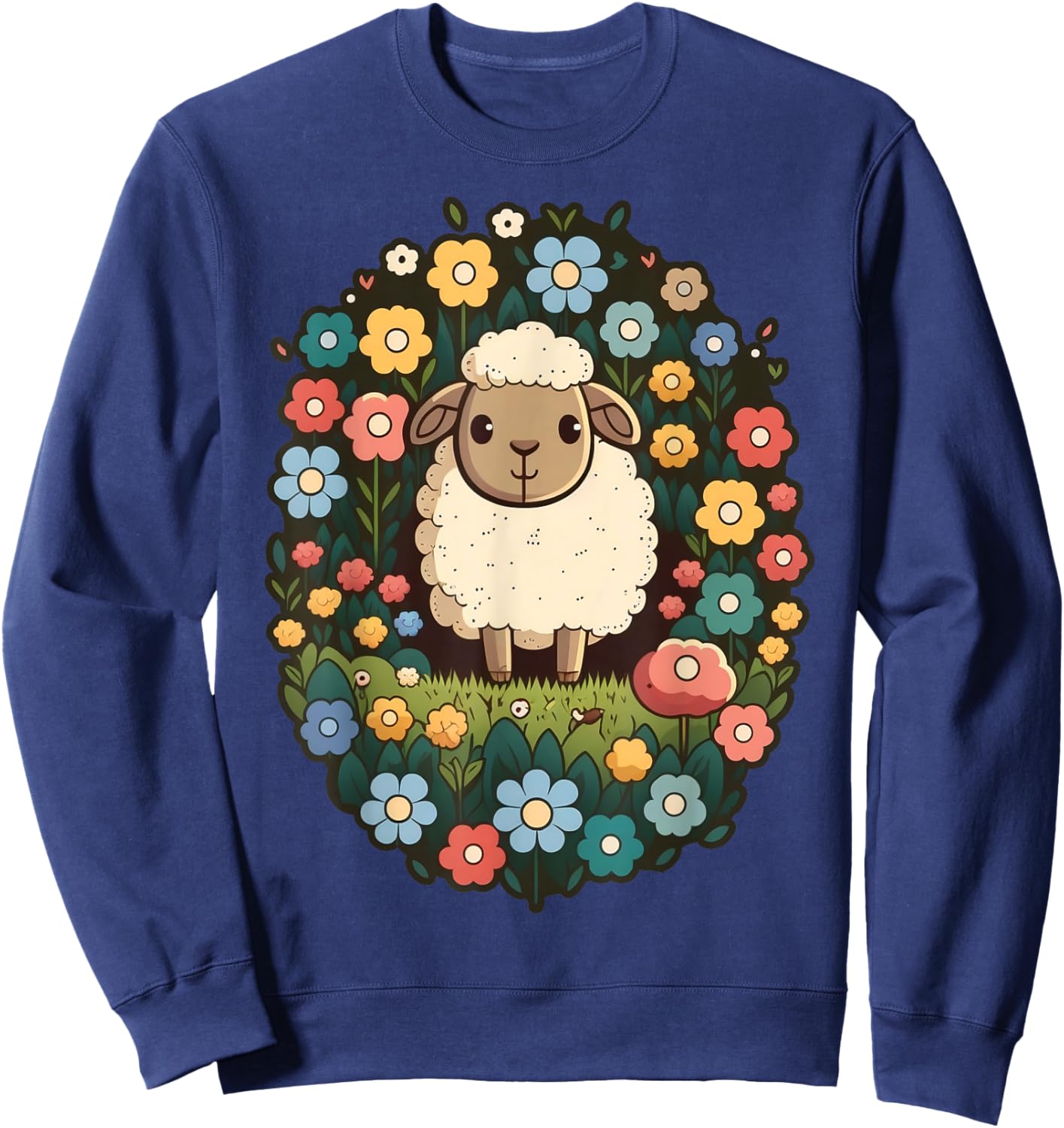 Cute Flower Sheep on summer Floral Sheep Sweatshirt - Sweatshirt | Navy