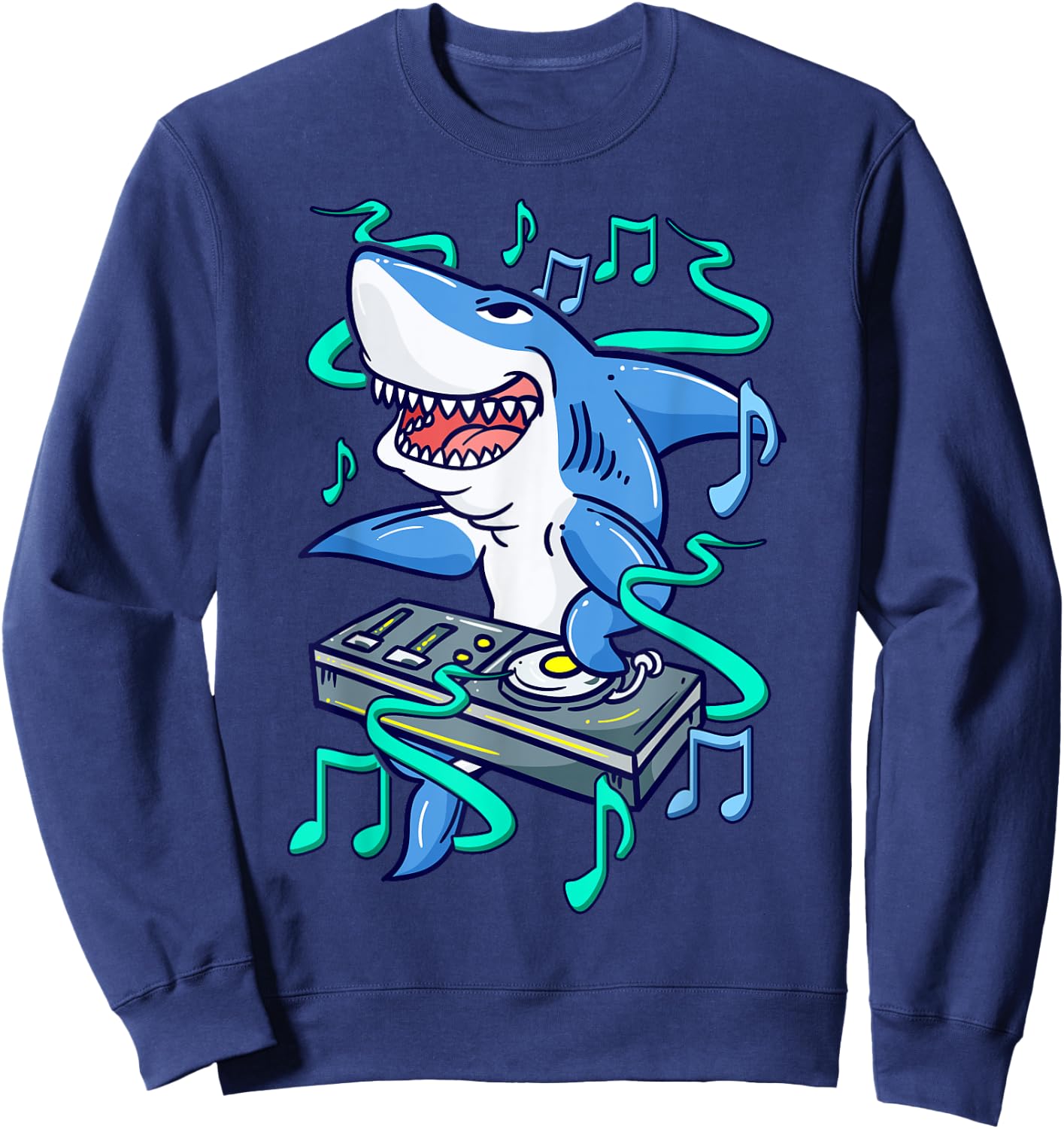 Shark DJ Mixing on Turntables - Funny Music Mixer Sweatshirt - Sweatshirt | Navy
