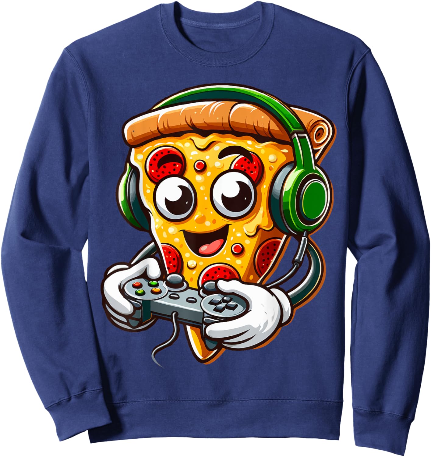 Funny Gamer Pizza Gaming Food Lovers Play Video Games Sweatshirt - Sweatshirt | Navy