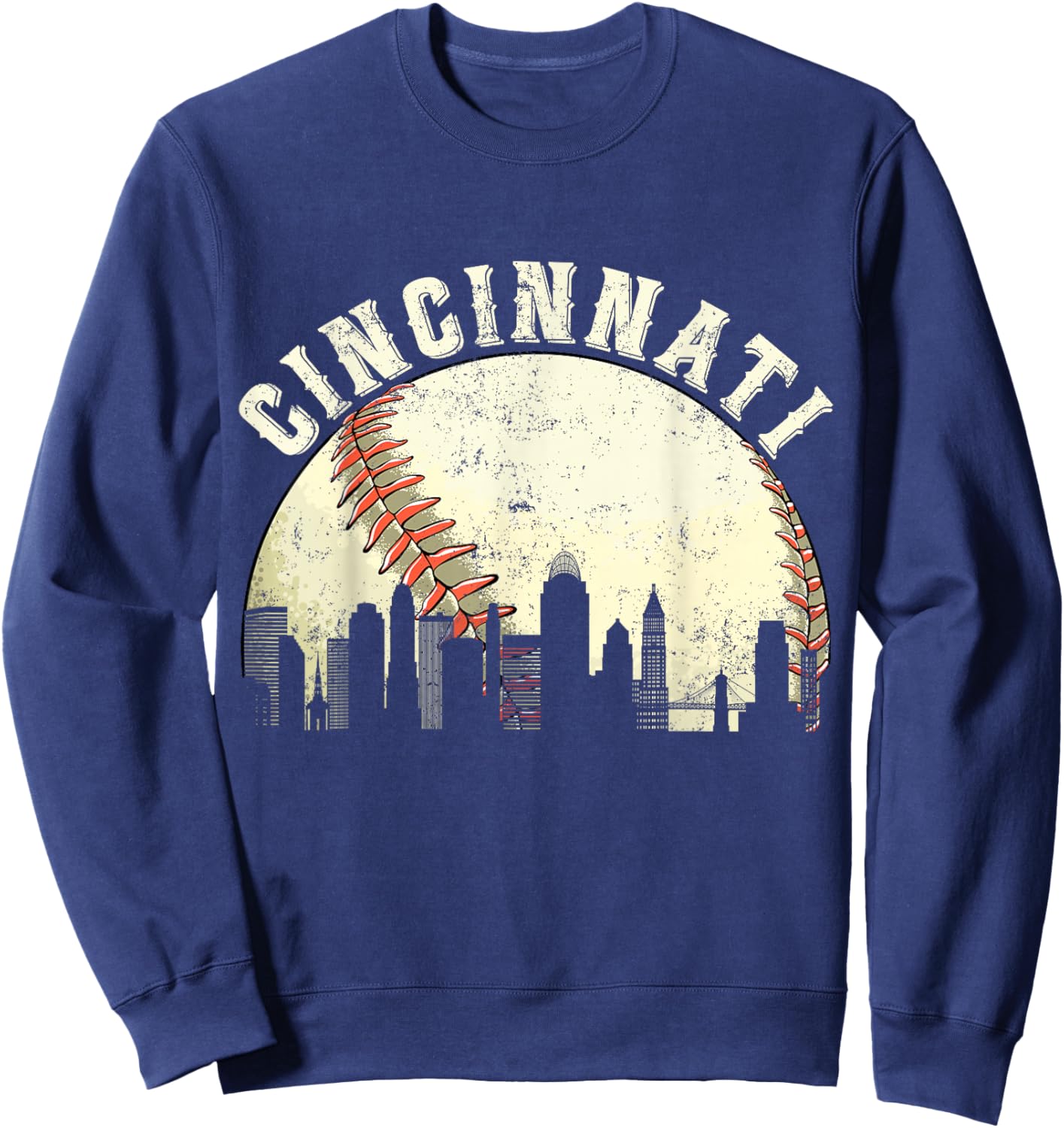 Cincinnati Vintage Baseball Distressed Gameday Retro Sweatshirt - Sweatshirt | Navy
