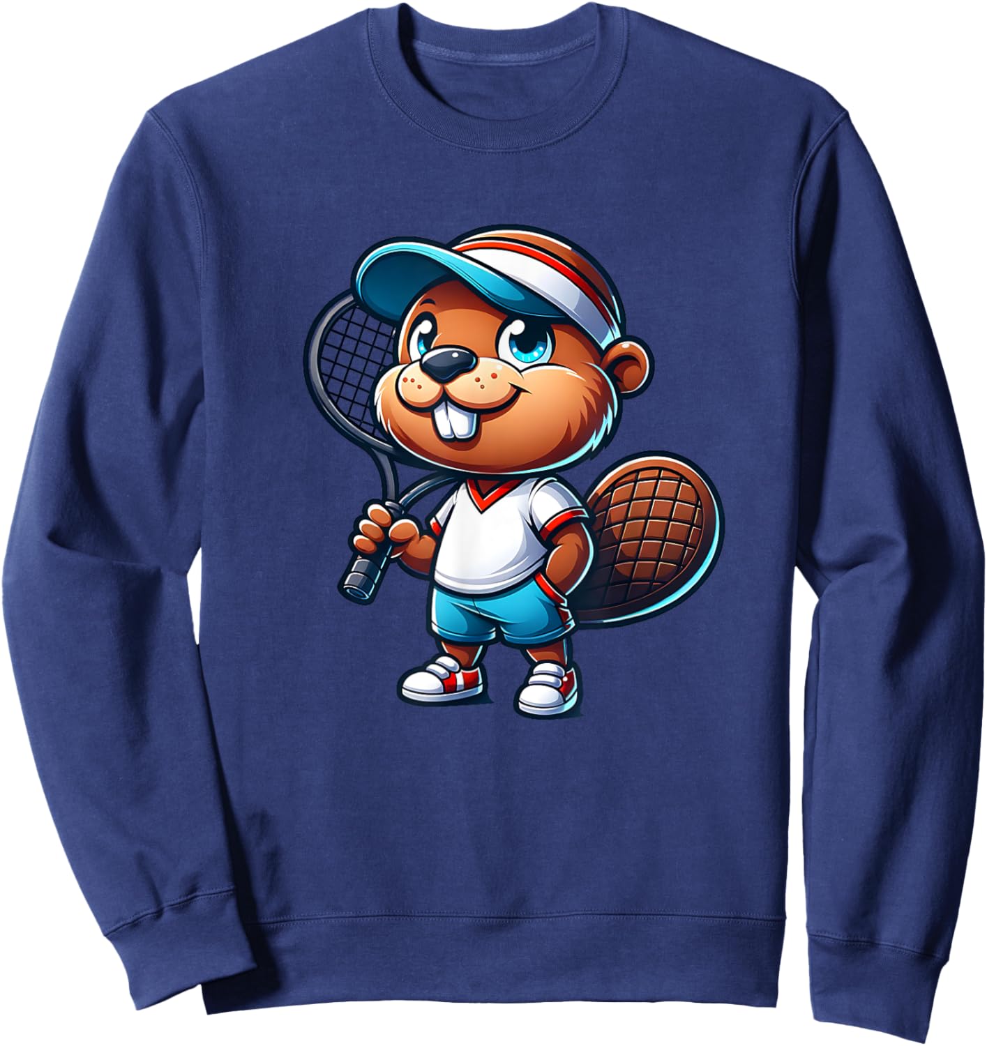 Funny Beaver Tennis Player Rodent Ball Court Sport Sweatshirt - Sweatshirt | Navy