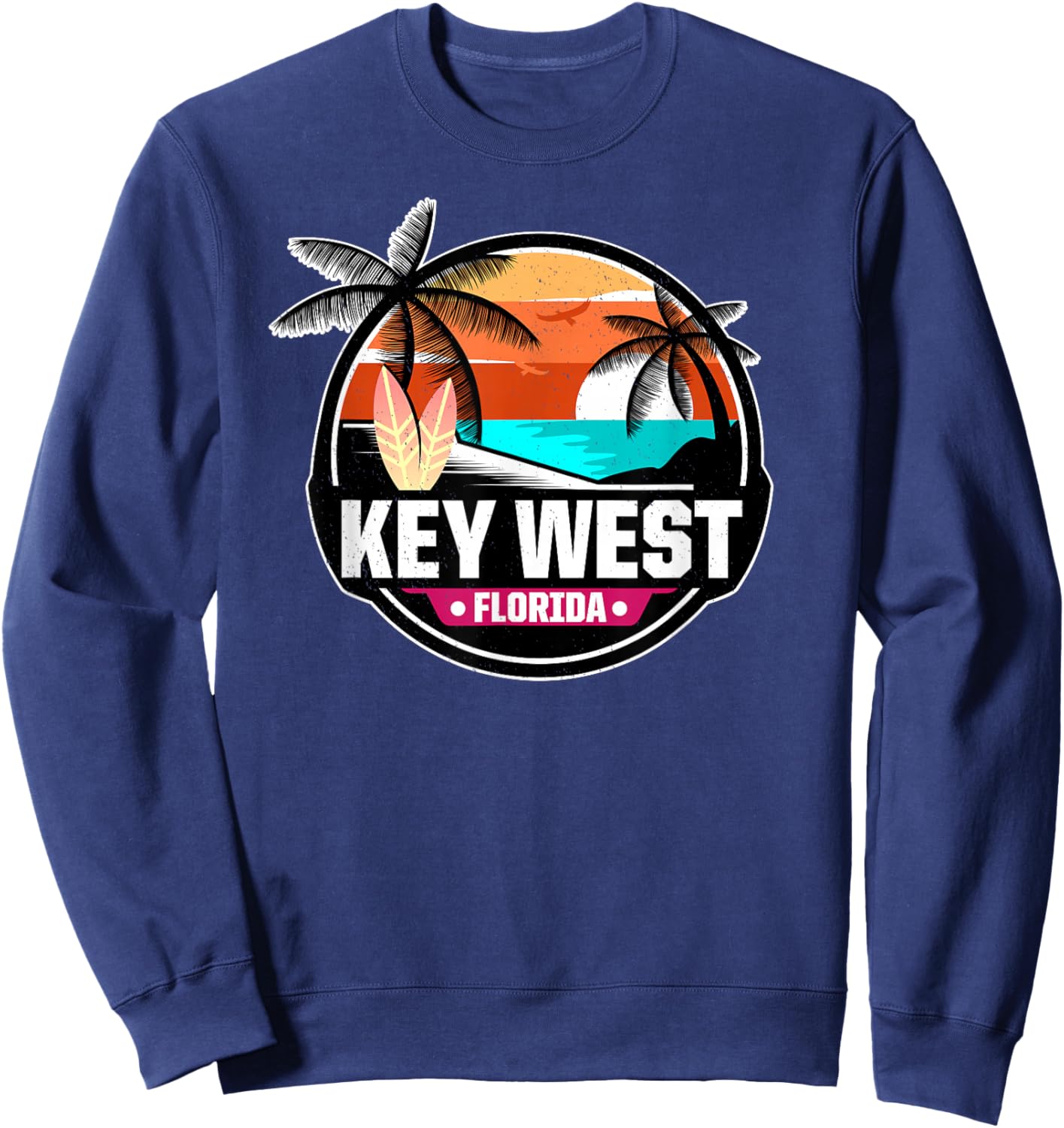 Key West Florida Beach Palm Trees Summer Vacation Surfing Sweatshirt - Sweatshirt | Navy