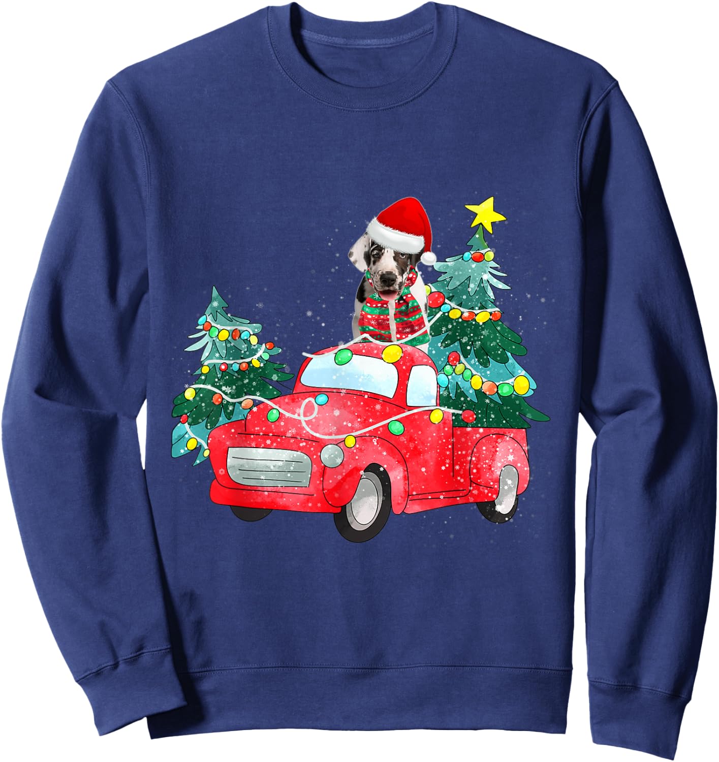 Harlequin Great Dane Dog Ride Red Truck Christmas Dog Lover Men Women Kids Sweatshirt - Sweatshirt | Navy