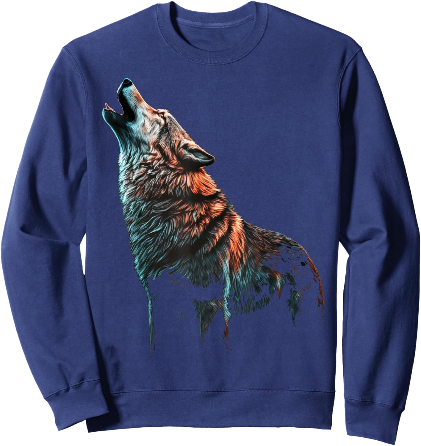 Wolf Howls Animal Print Animal Lovers Wolf Sweatshirt - Sweatshirt | Navy