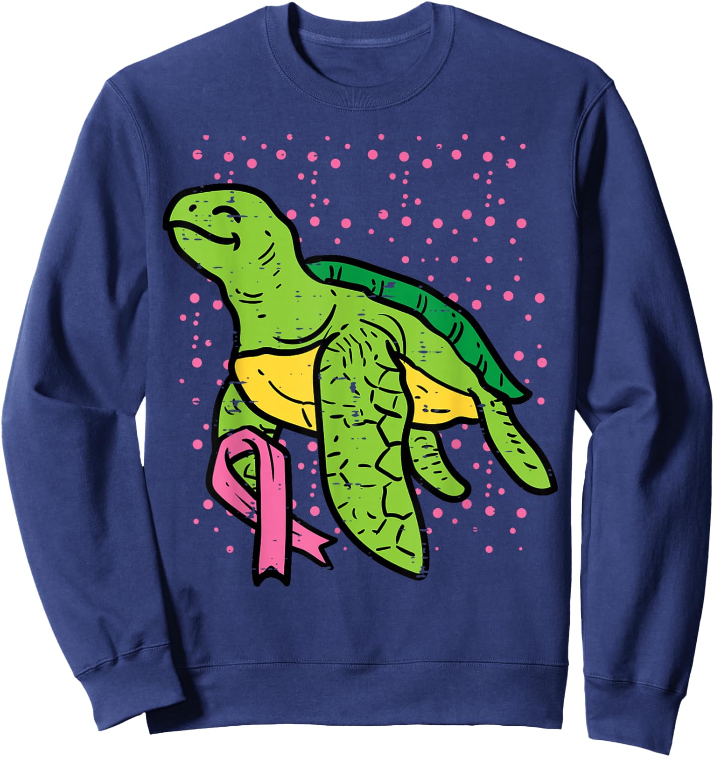 Pink Ribbon Turtle Cute Breast Cancer Awareness Women Kids Sweatshirt - Sweatshirt | Navy