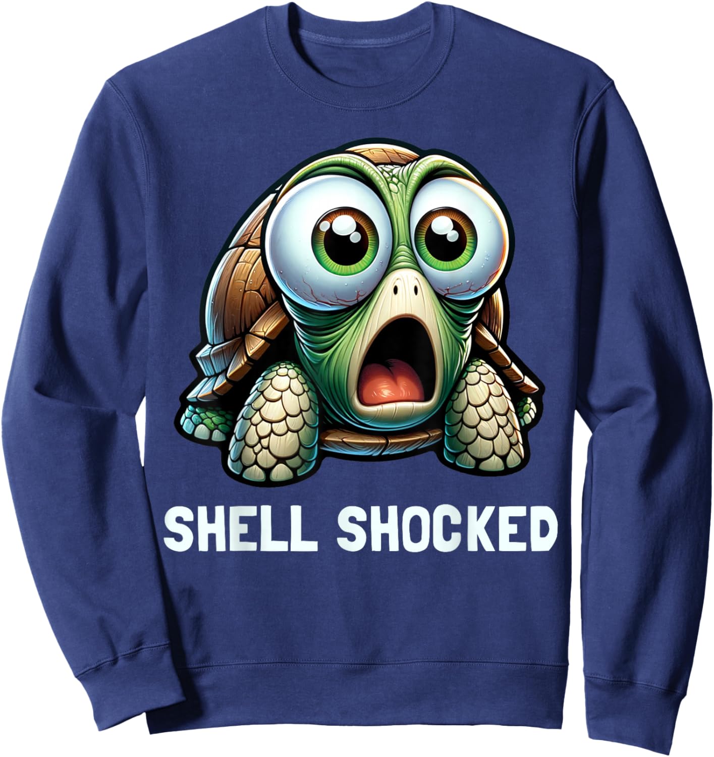 Funny Turtle Pun Shell Shocked Turtle Lover Graphic Sweatshirt - Sweatshirt | Navy