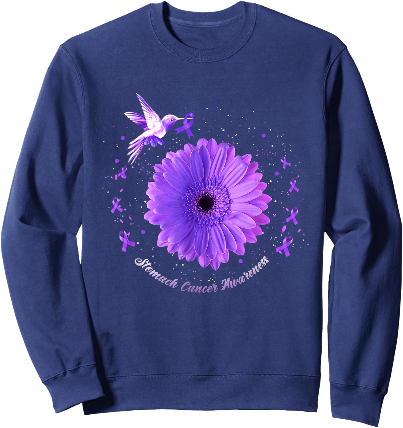 Hummingbird Periwinkle Sunflower Stomach Cancer Awareness Sweatshirt - Sweatshirt | Navy