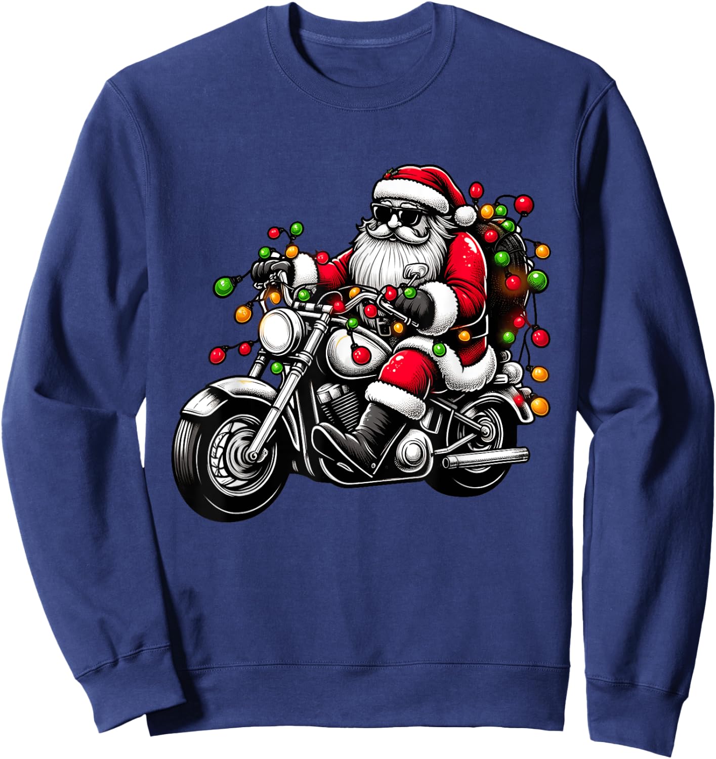 Santa Riding Motorcycle Funny Christmas Biker Toddler Kids Sweatshirt - Sweatshirt | Navy