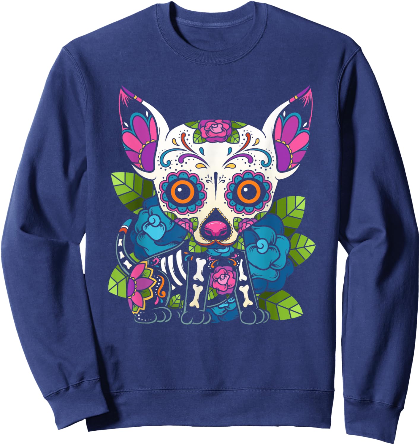 Chihuahua Sugar Skull Mexico Dog Calavera Dia De Los Women Girls Kids Sweatshirt - Sweatshirt | Navy