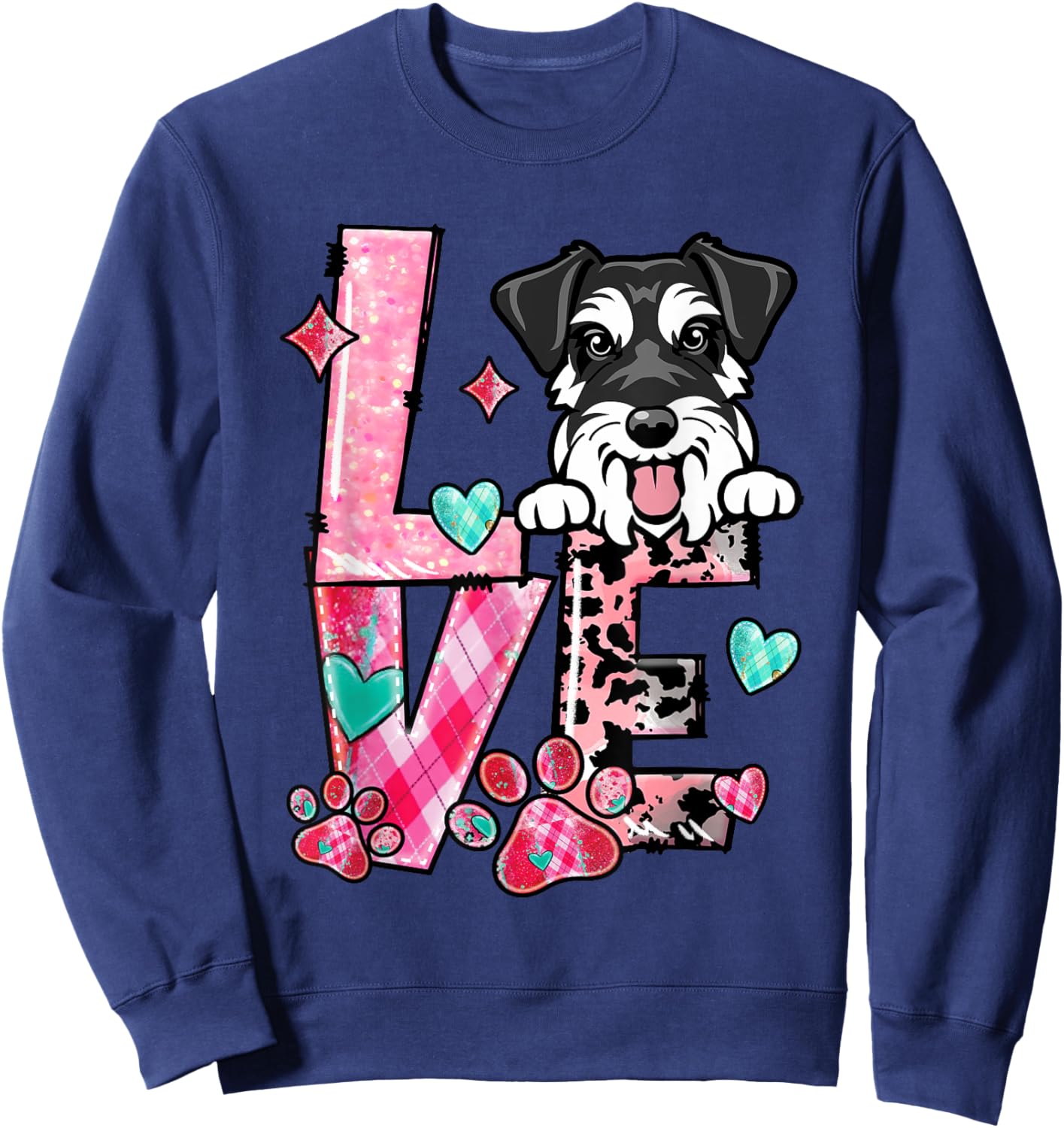 Mini Schnauzer Dog I Love My Dog Fur Baby Valentines Day Sweatshirt - Sweatshirt | Navy