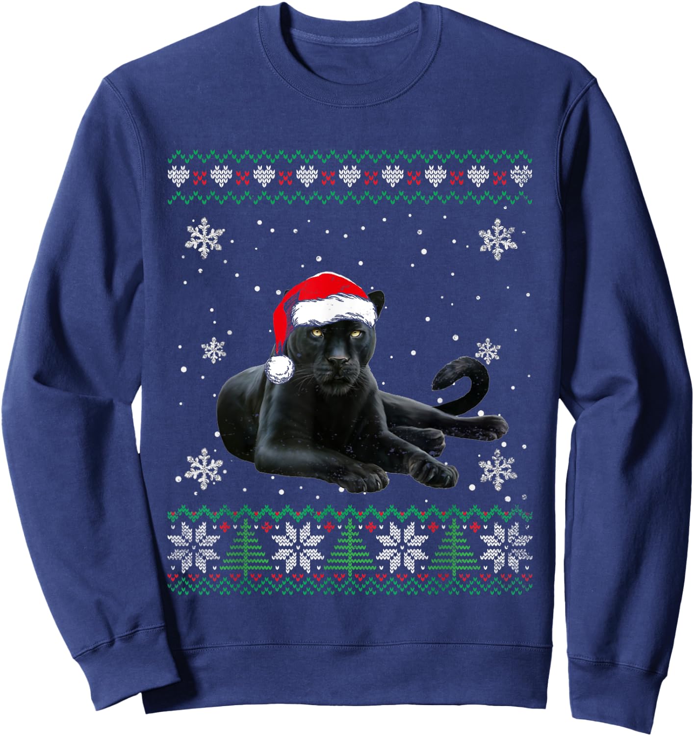 Santa Panther Ugly Sweater Animals Christmas Pajama Sweatshirt - Sweatshirt | Navy