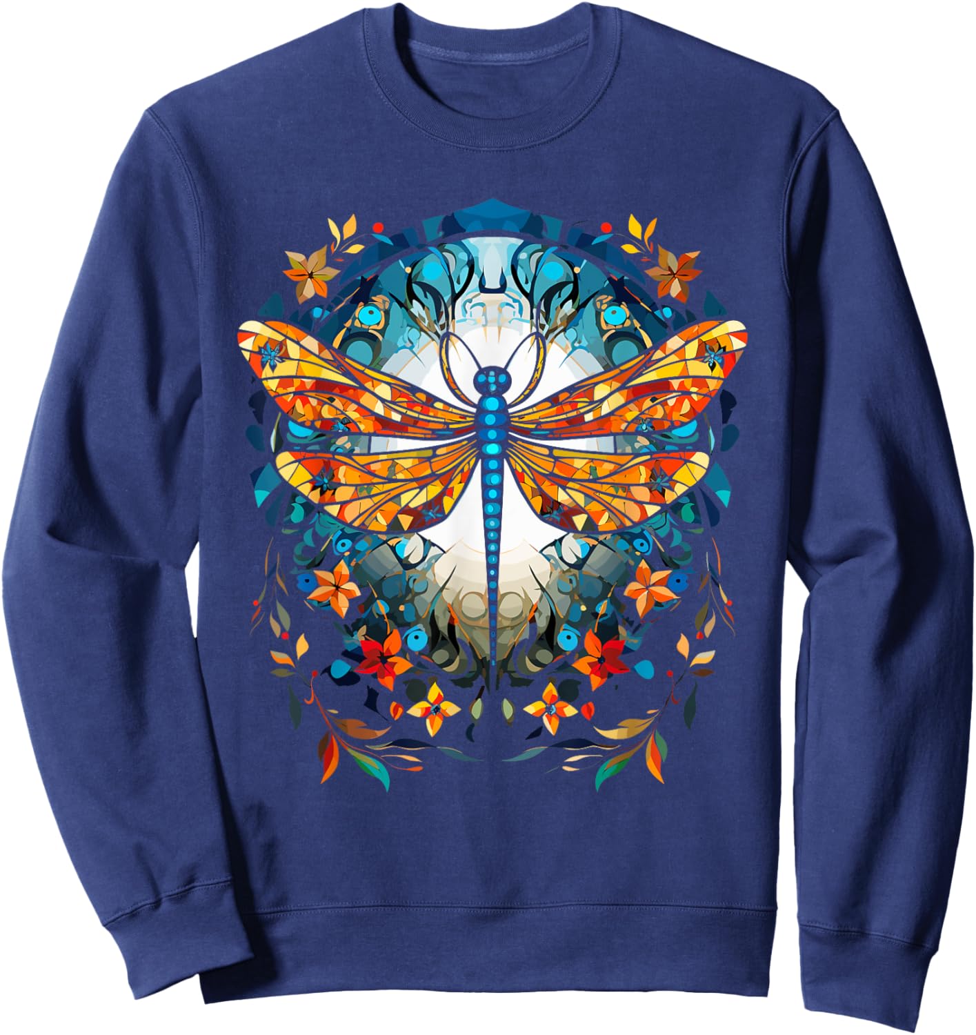 Magical Dragonfly Lover Stained Glass Graphic Design Art Sweatshirt - Sweatshirt | Navy
