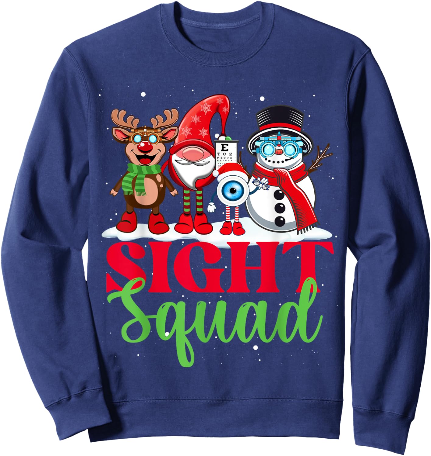 Sight Squad Reindeer Gnome Santa Funny Christmas Optometrist Sweatshirt - Sweatshirt | Navy