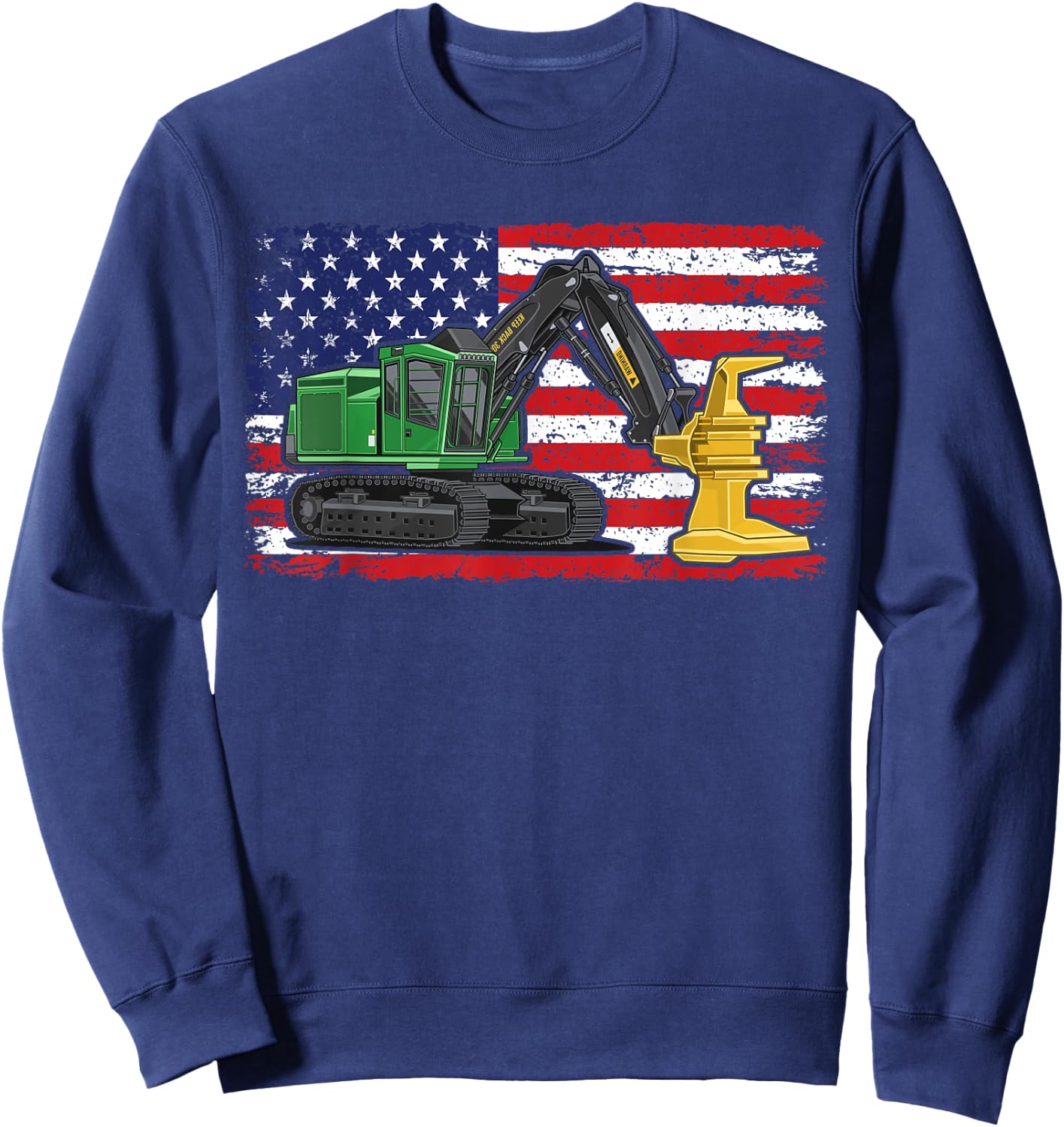 Feller Buncher USA American Flag Patriotic Tree Logger Sweatshirt - Sweatshirt | Navy