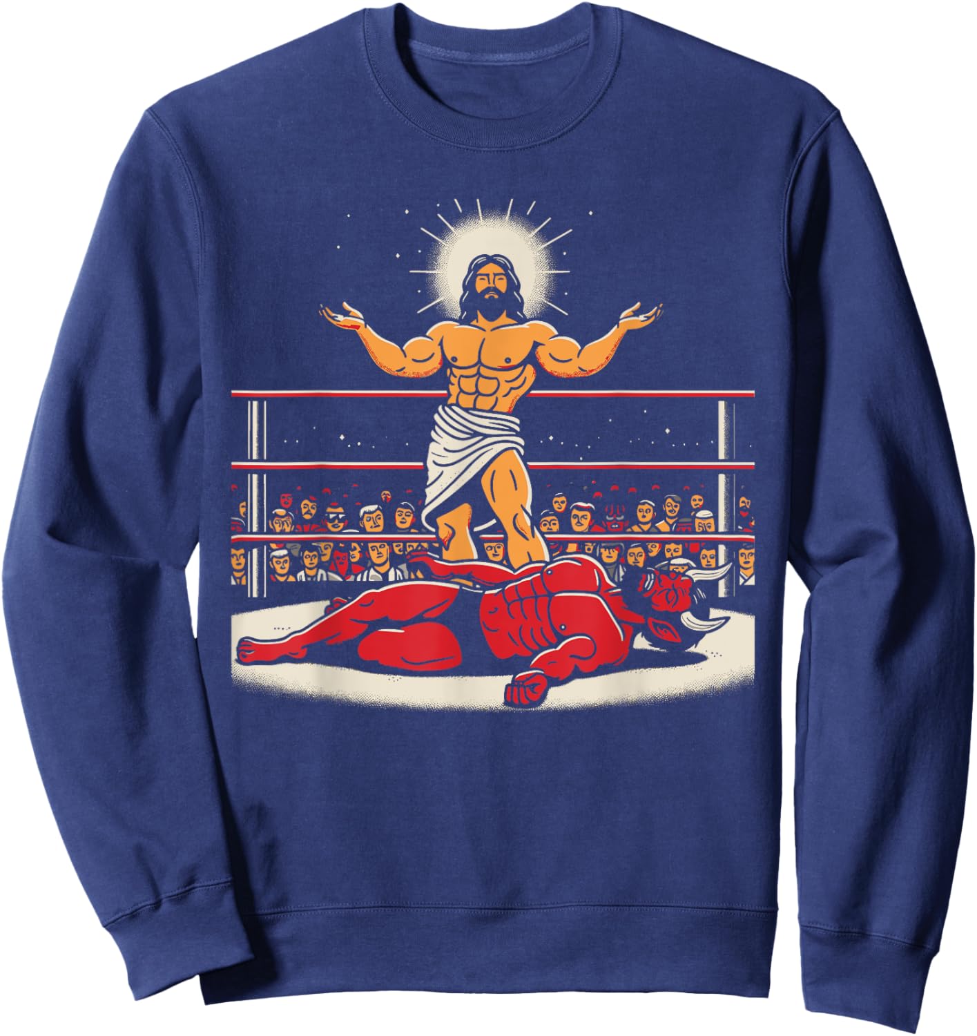 Jesus Wrestling Satan Funny Christian Humor Joke Sweatshirt - Sweatshirt | Navy
