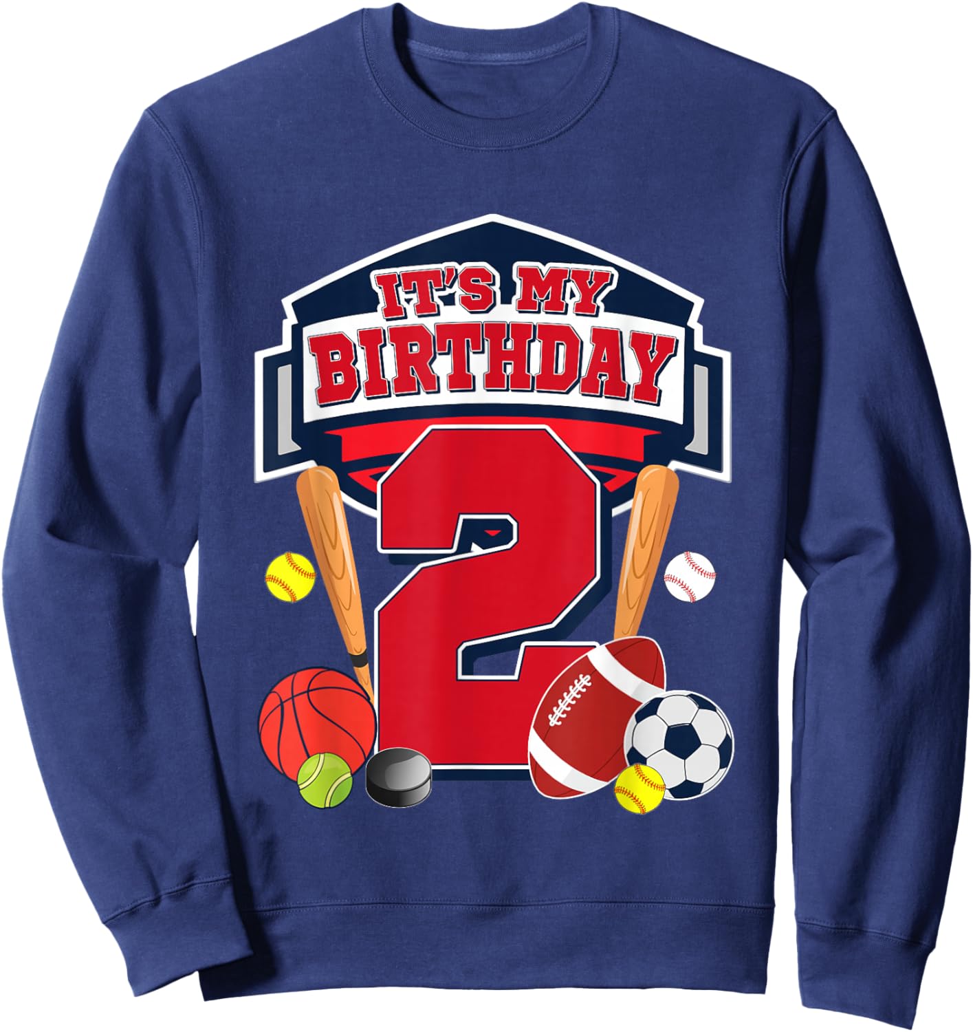 Sports Ball It's My 2nd Birthday Boy 2 Year Old Birthday Sweatshirt - Sweatshirt | Navy