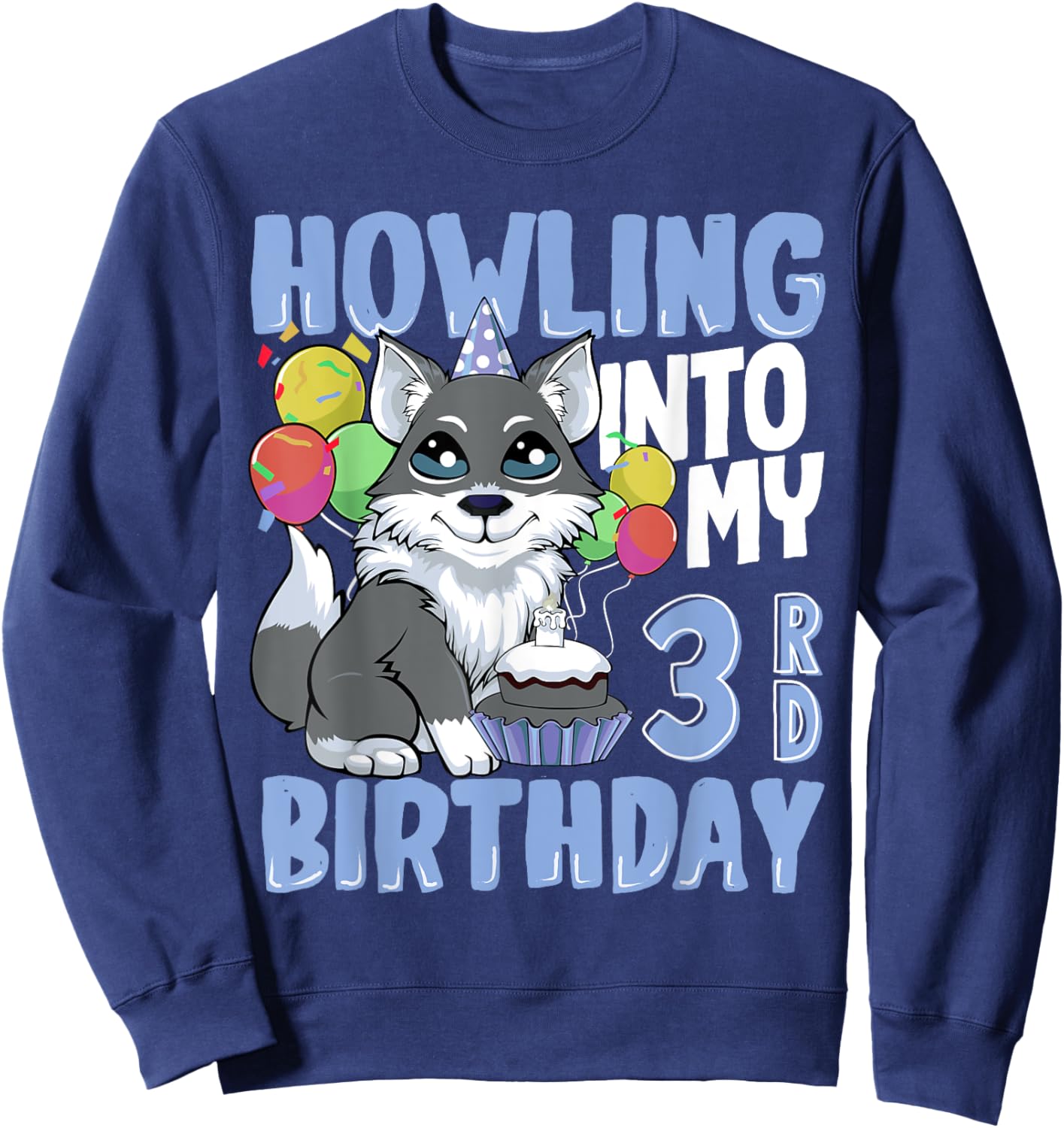 Wolf for 3 Year Old Birthday for 3rd Birthday Wolf Kids Boys Sweatshirt - Sweatshirt | Navy