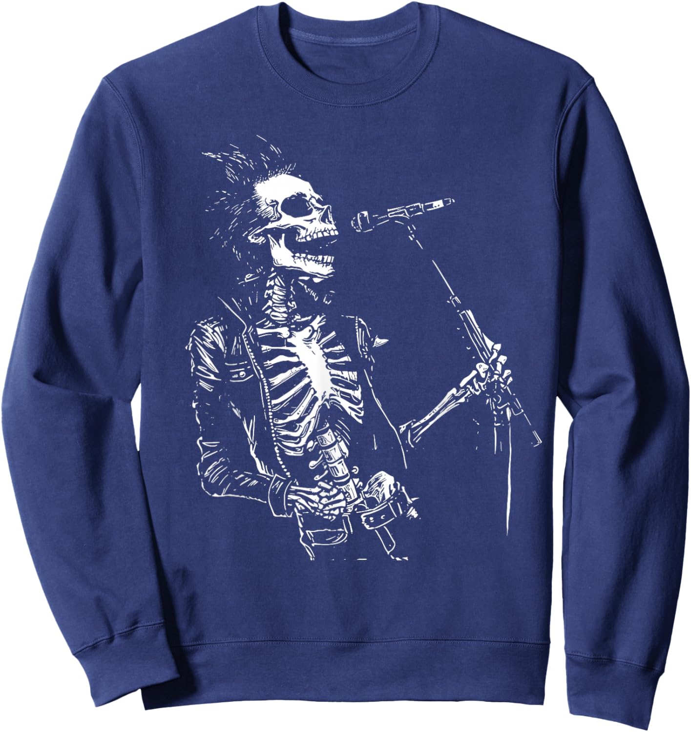 Skeleton Guitar Guy Rock And Roll Band Rock On Sweatshirt - Sweatshirt | Navy