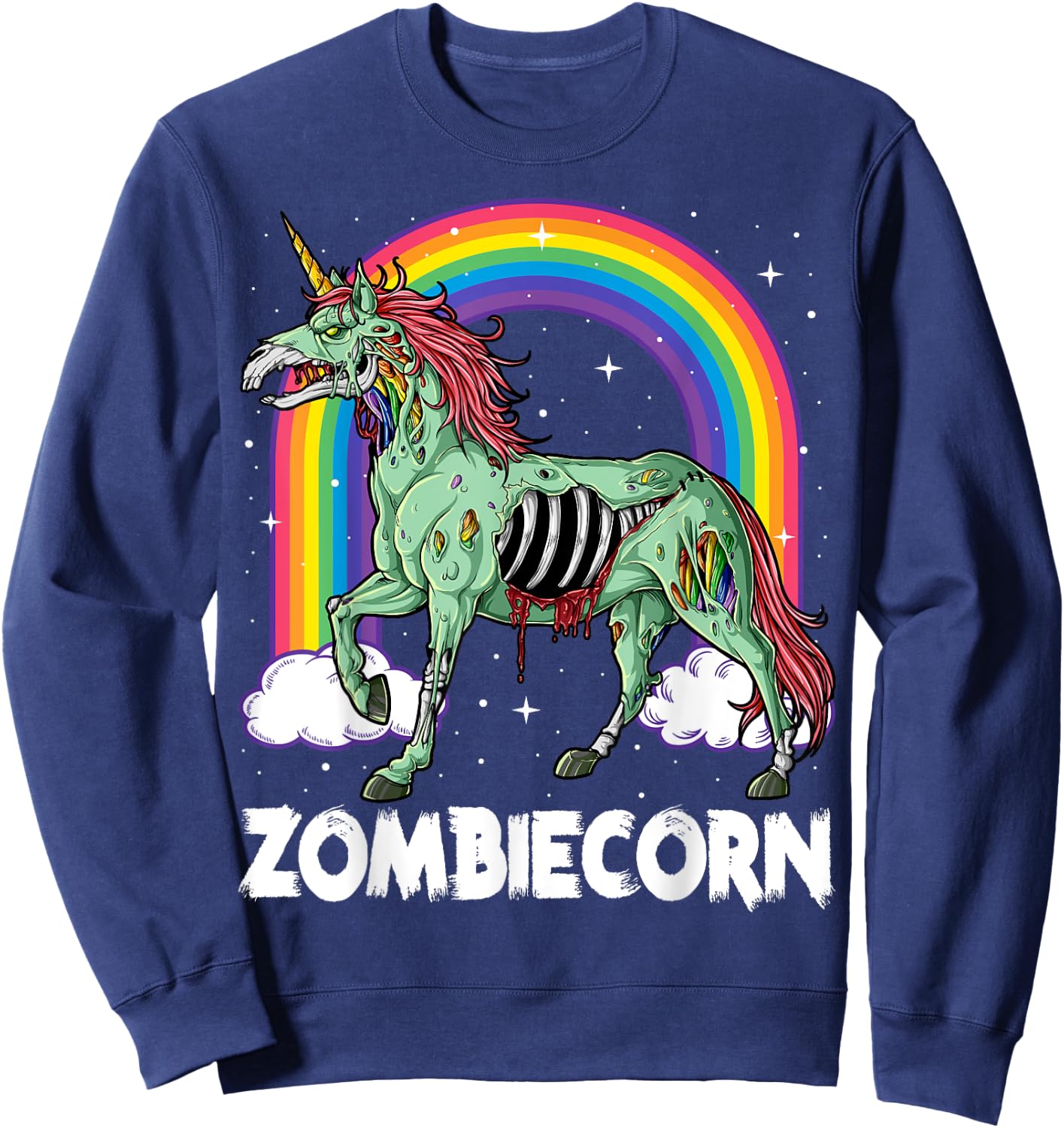 Zombiecorn Zombie Unicorn Halloween Women Girls Rainbow Sweatshirt - Sweatshirt | Navy