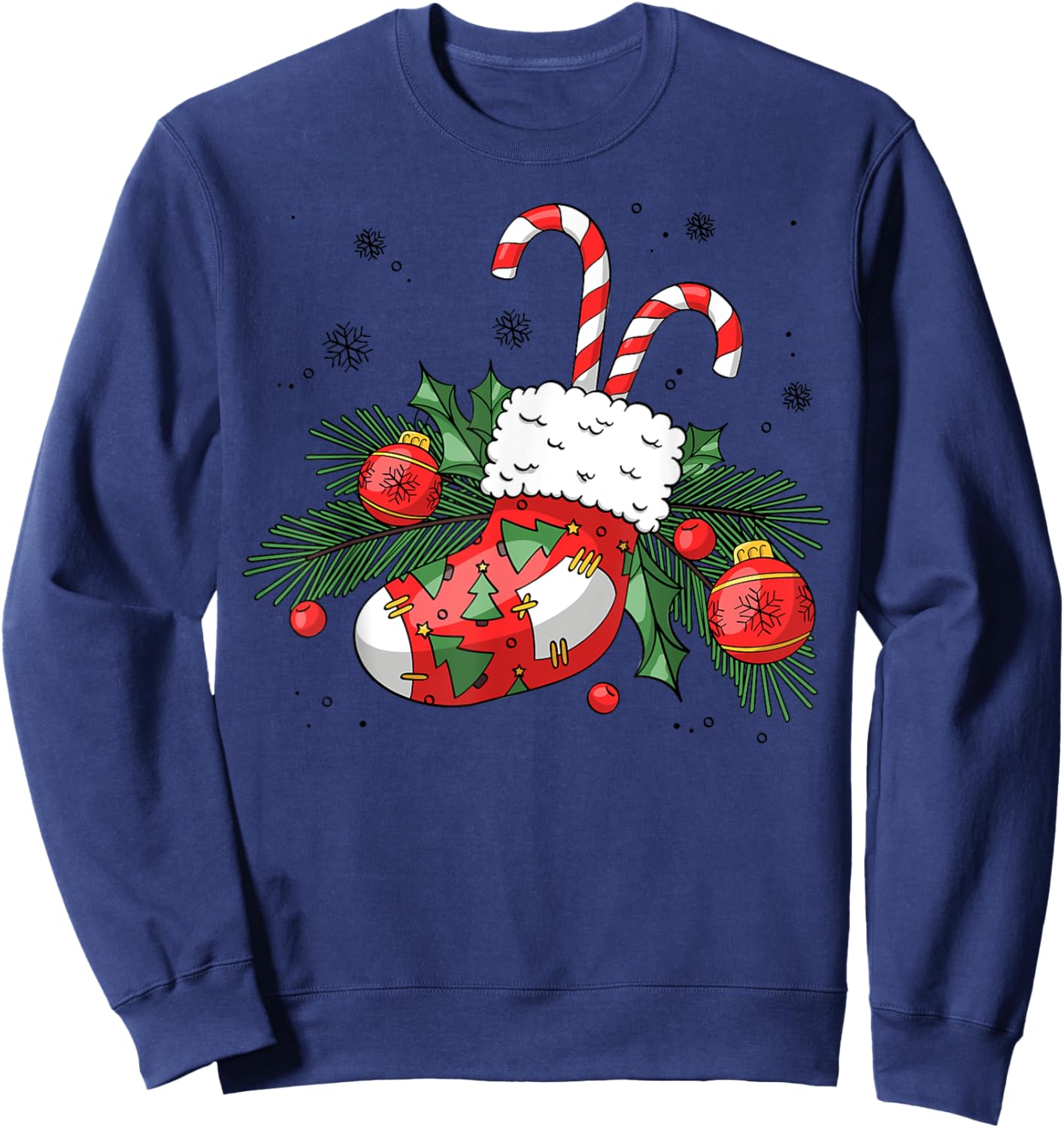 Funny Retro Merry Christmas Stocking Candy Cane Xmas Holiday Sweatshirt - Sweatshirt | Navy