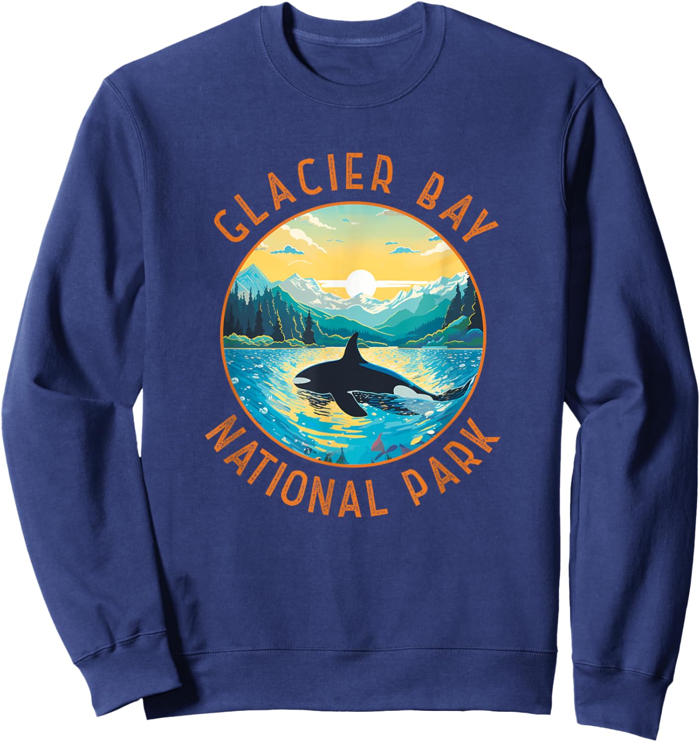 Glacier Bay National Park Whale Distressed Circle Sweatshirt - Sweatshirt | Navy