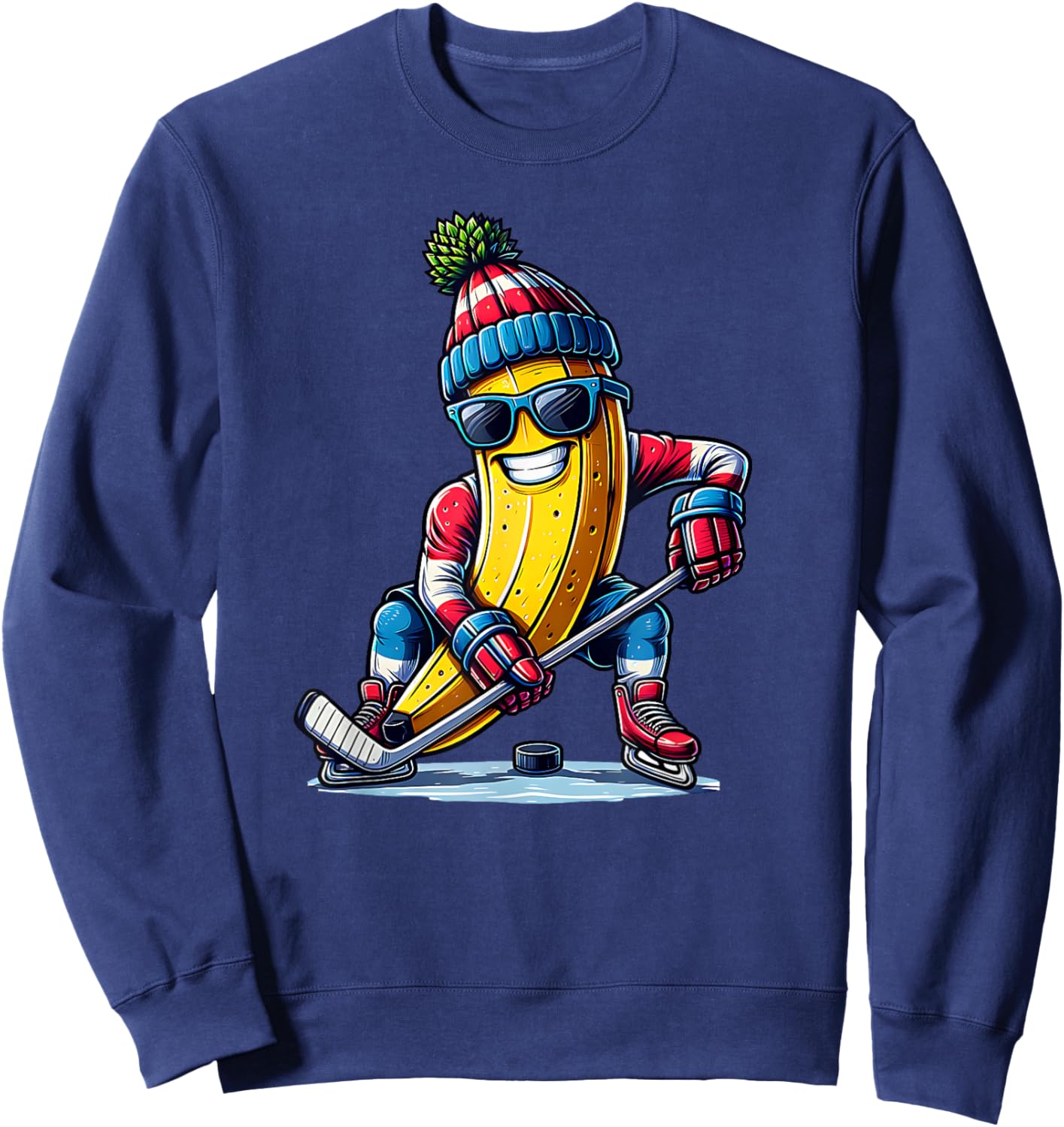 Hockey Banana Winter Hat Glove Funny , Black, S Sweatshirt - Sweatshirt | Navy