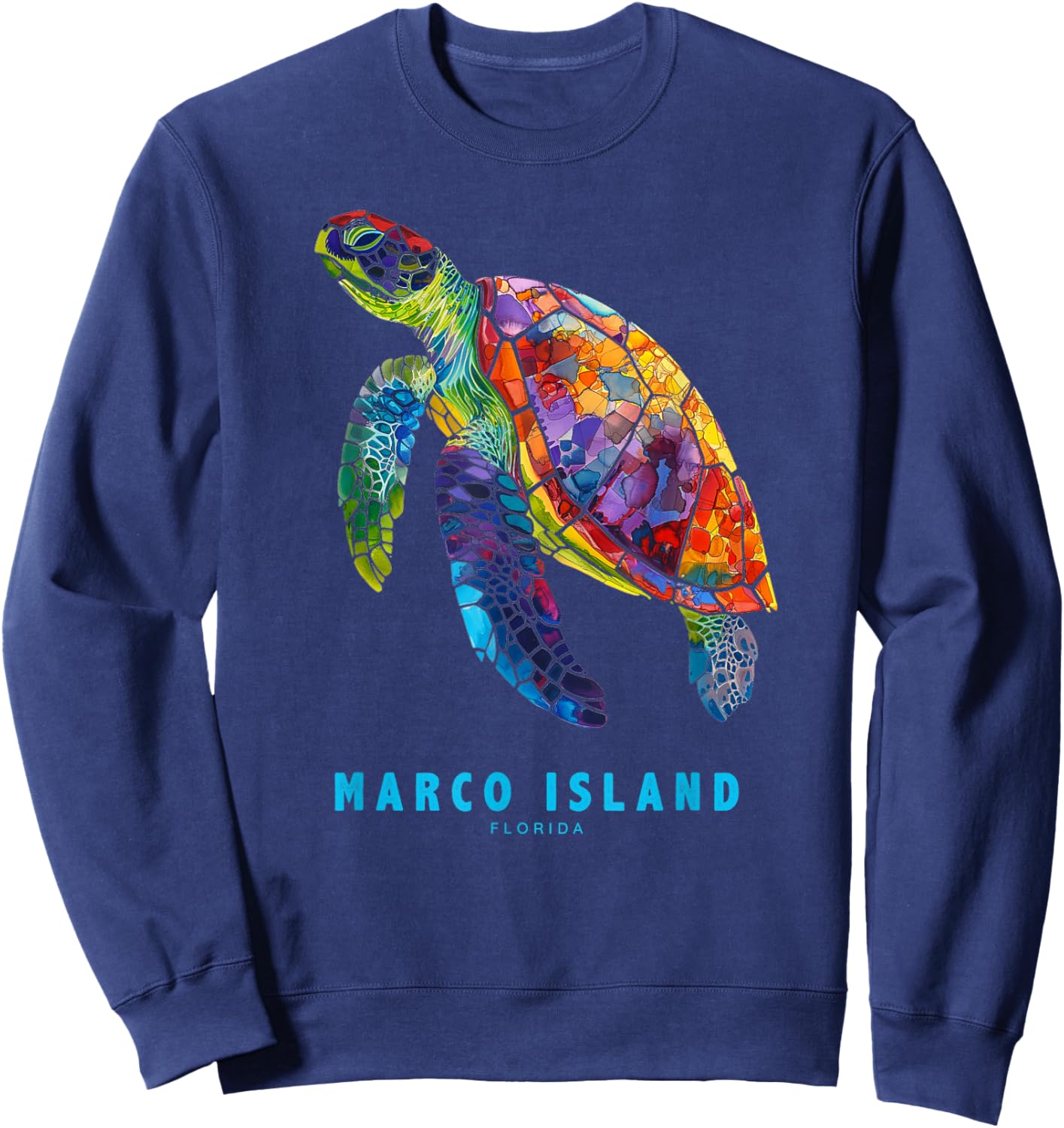 Marco Island Florida Sea Turtle Beach Vacation Retro Vintage Sweatshirt - Sweatshirt | Navy