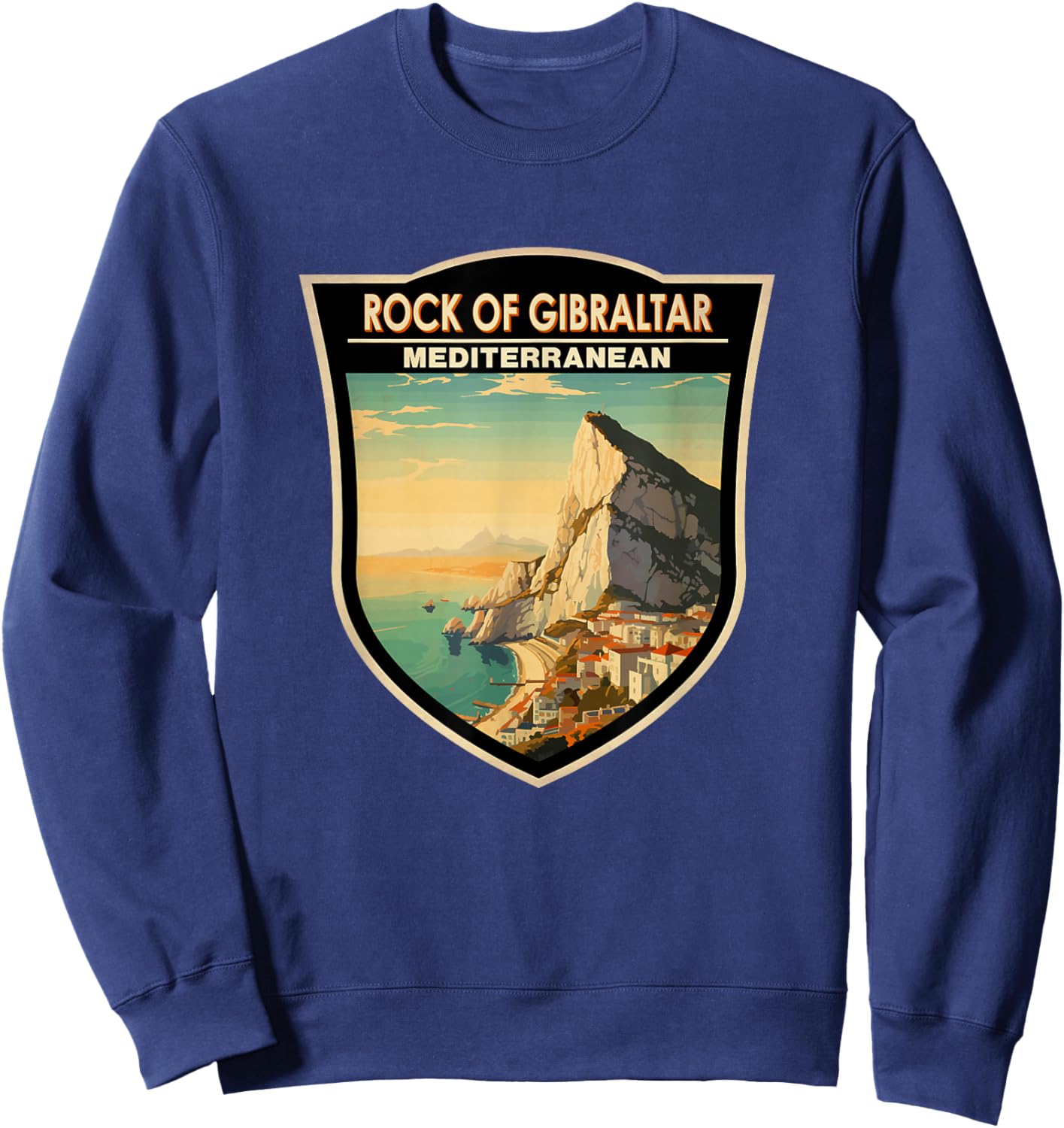 Rock of Gibraltar Travel Art Badge Vintage Sweatshirt - Sweatshirt | Navy