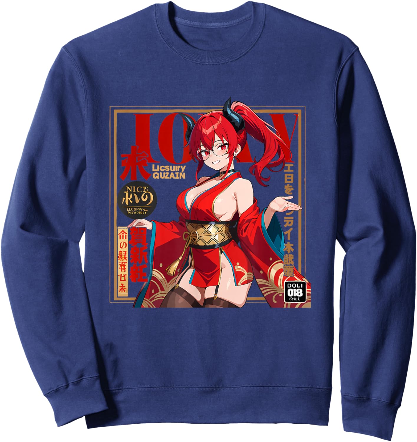 Waifu Sexy Anime Girl Couverture Page de Couverture Style Japonais Sweatshirt - Sweatshirt | Navy