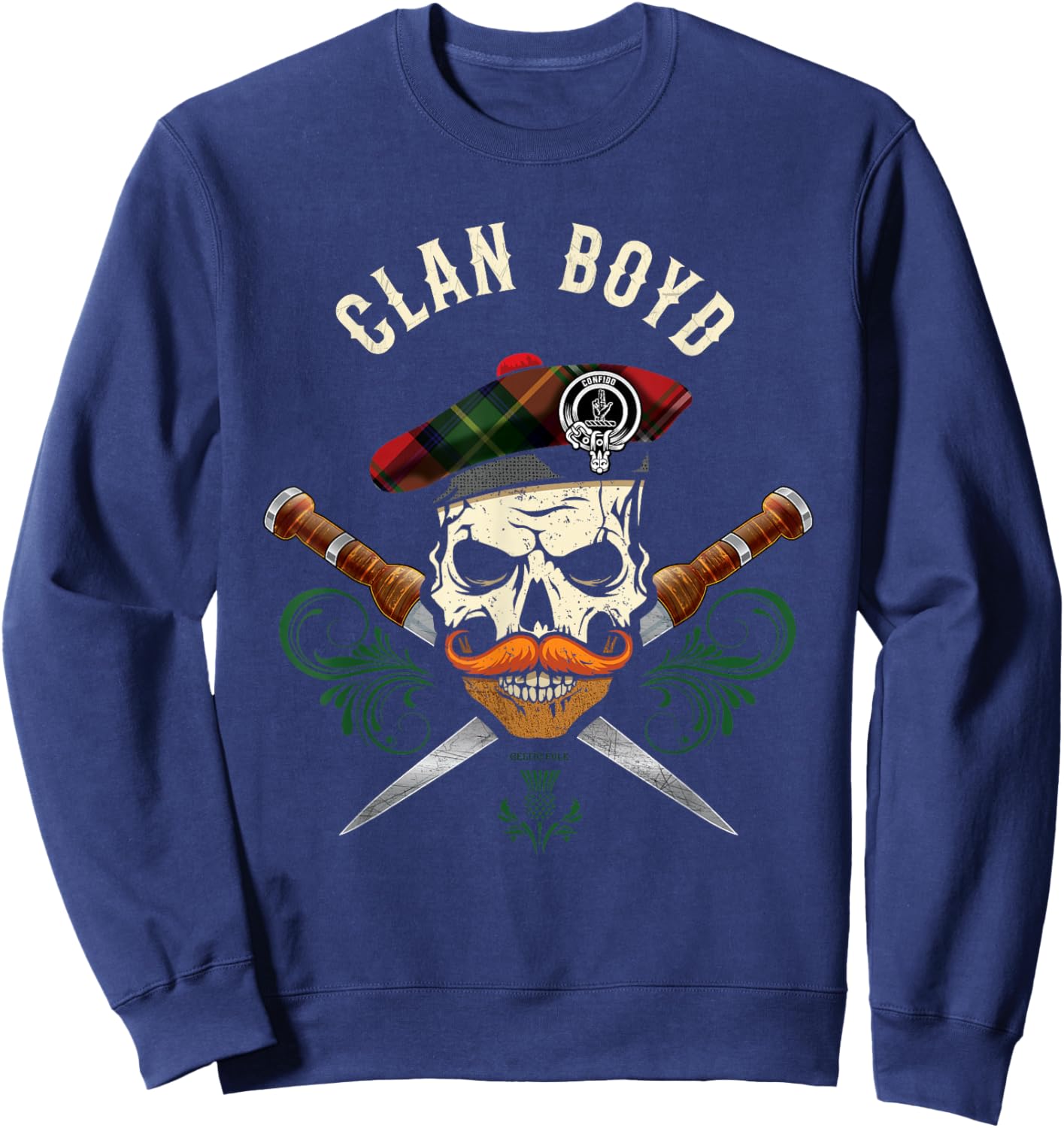 Scottish Clan Boyd Surname Skull Dirks Tartan Badge Sweatshirt - Sweatshirt | Navy
