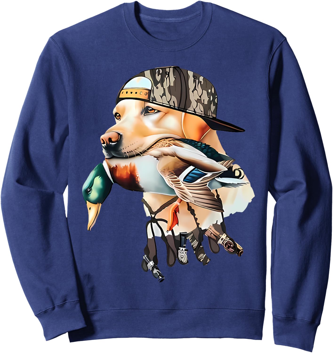 Bold Hunting Dog With Duck Hello Hunting Season Men Women Sweatshirt - Sweatshirt | Navy
