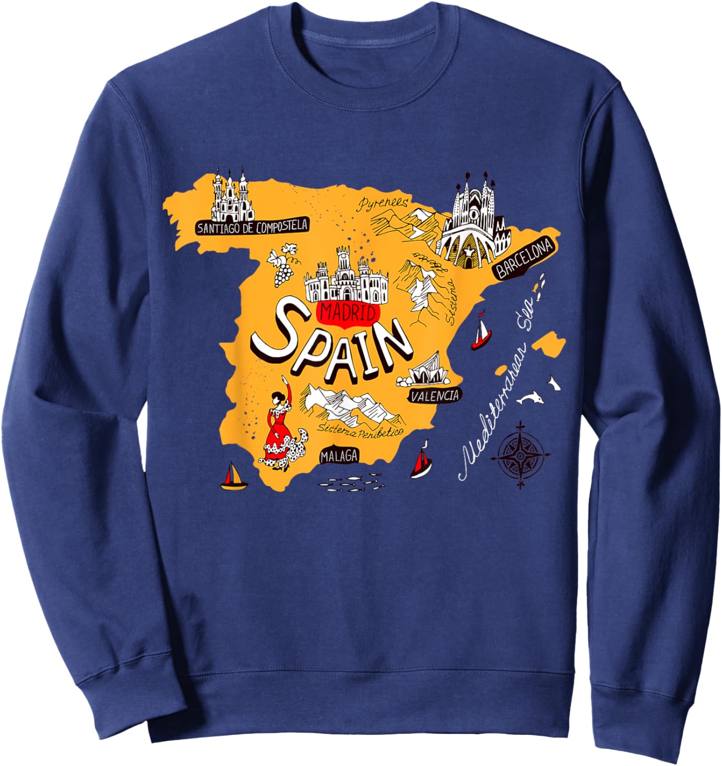 I Love Spain Culture Shirt, Vintage Spain Graphic Design Sweatshirt - Sweatshirt | Navy